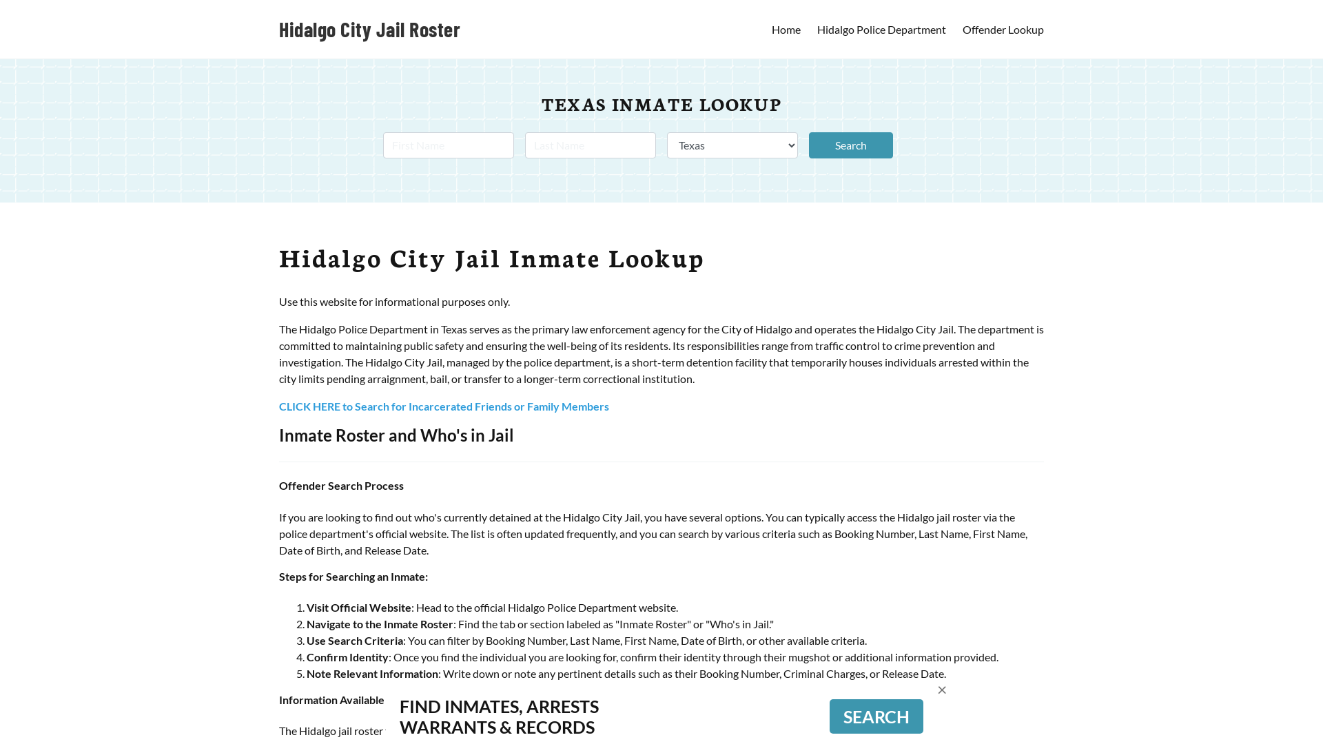 Hidalgo City Jail, TX Inmate Search, Jail Roster, Bookings