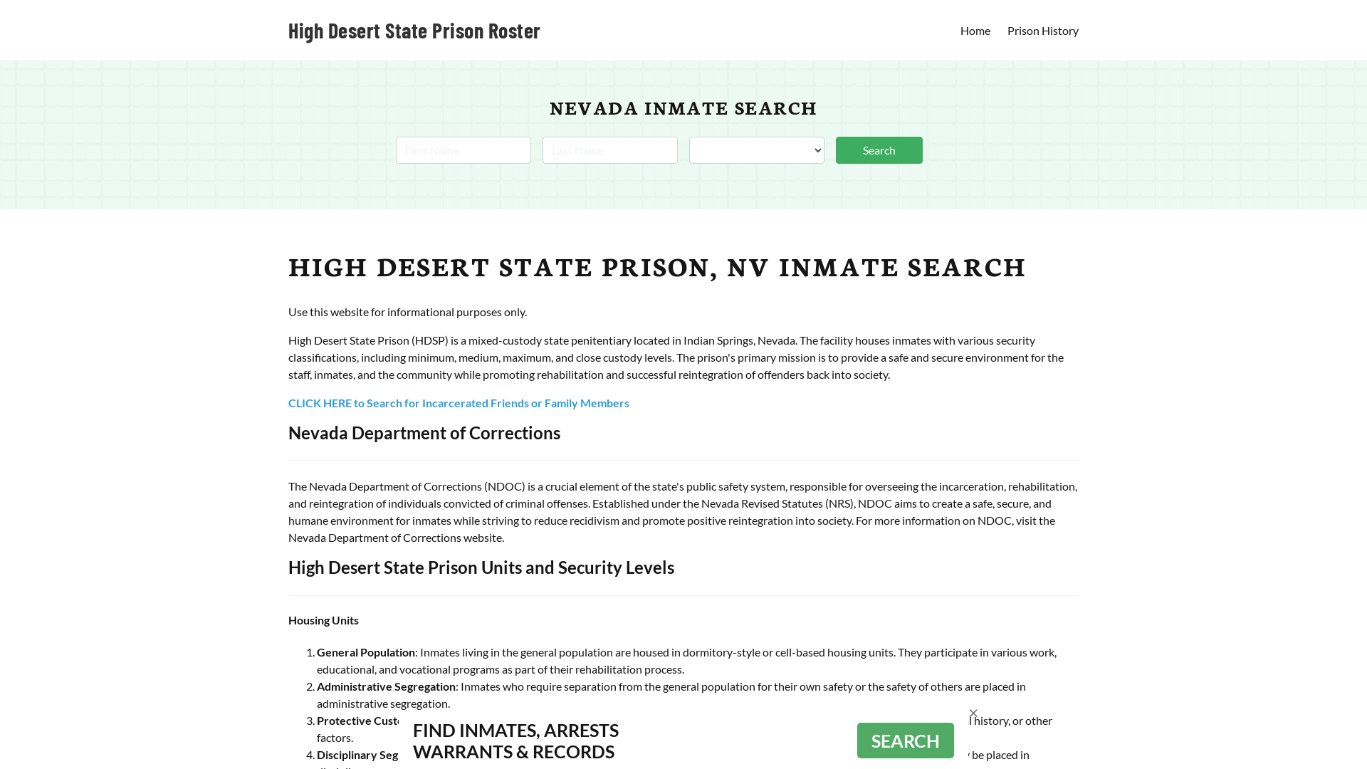 High Desert State Prison, NV Inmate Lookup, Prison Roster, FAQ