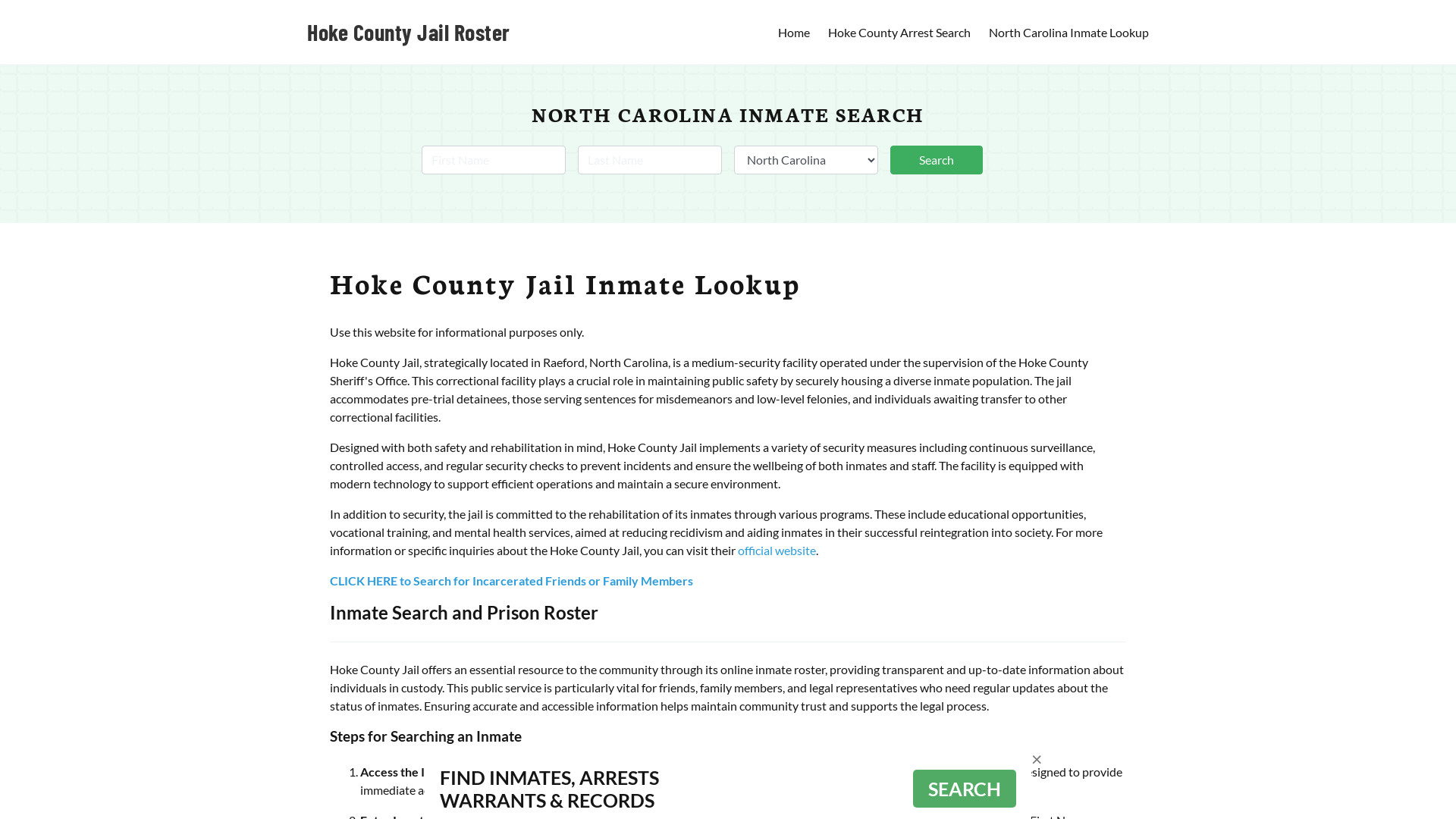 Hoke County Jail Roster Lookup, NC, Inmate Search