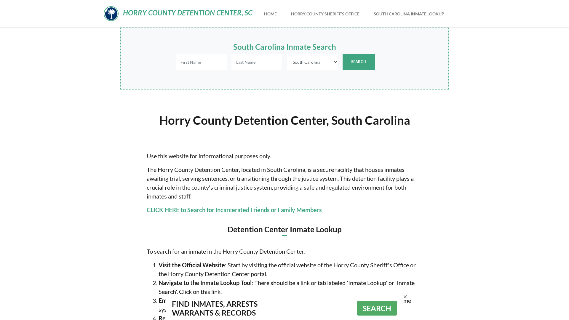 Horry County Detention Center, SC Inmate Roster, Offender Search