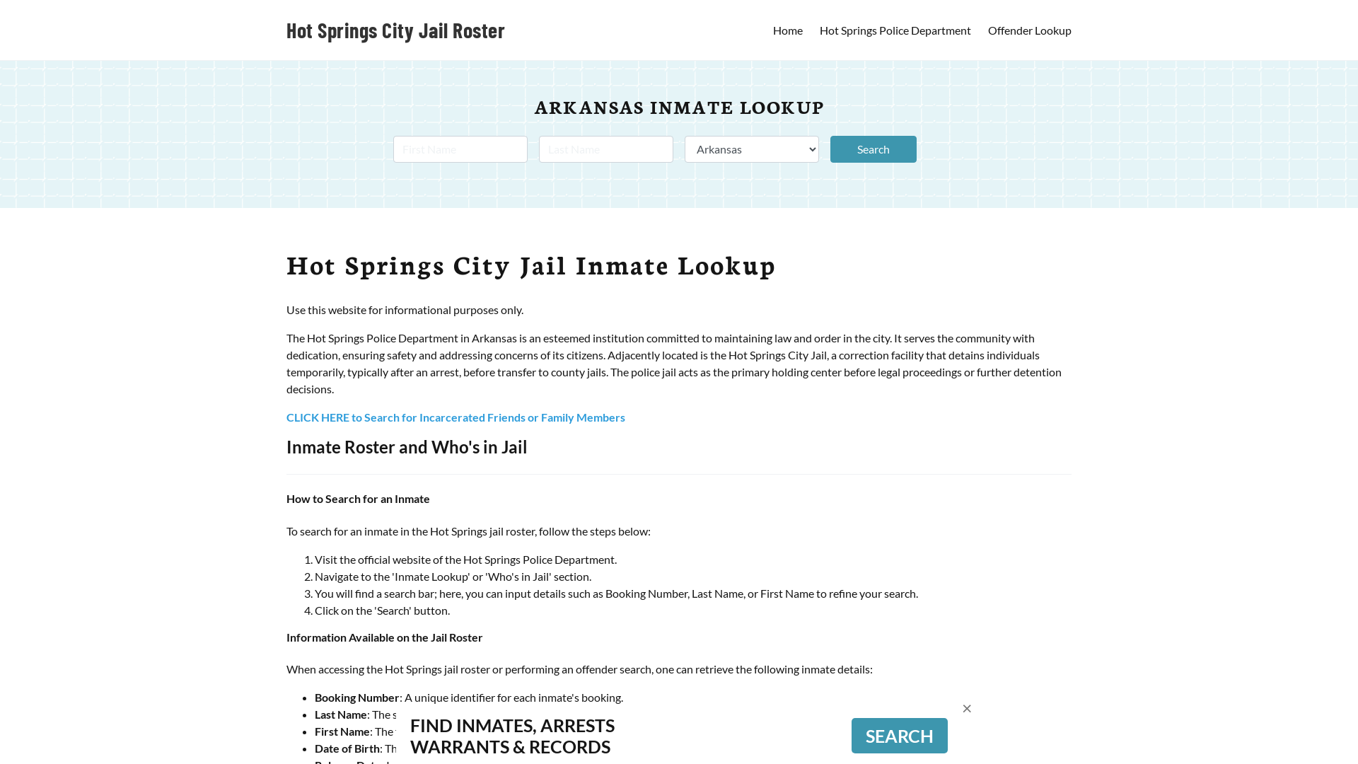 Hot Springs City Jail, AR Inmate Search, Jail Roster, Bookings