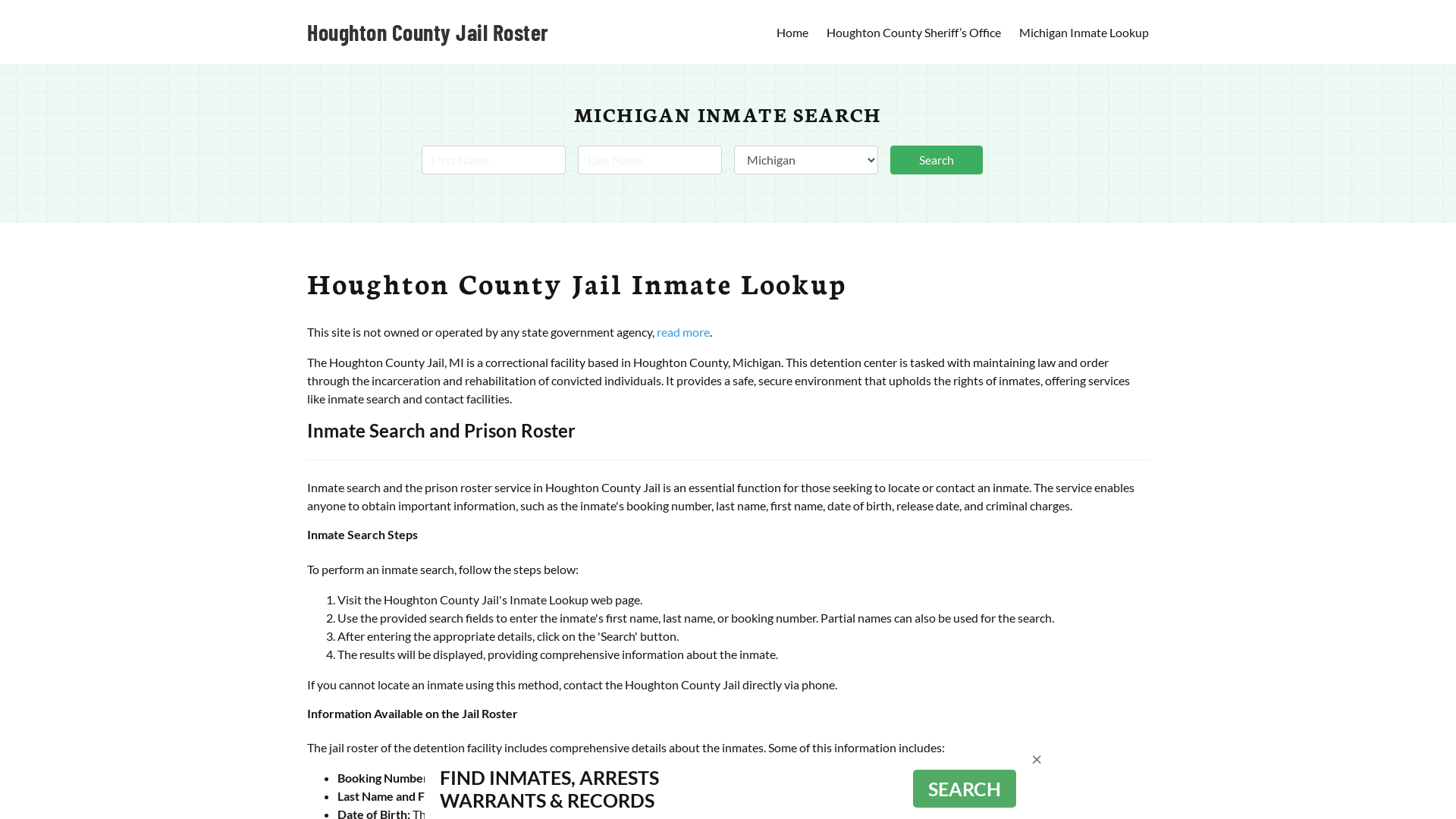 Houghton County Jail Roster Lookup, MI, Inmate Search