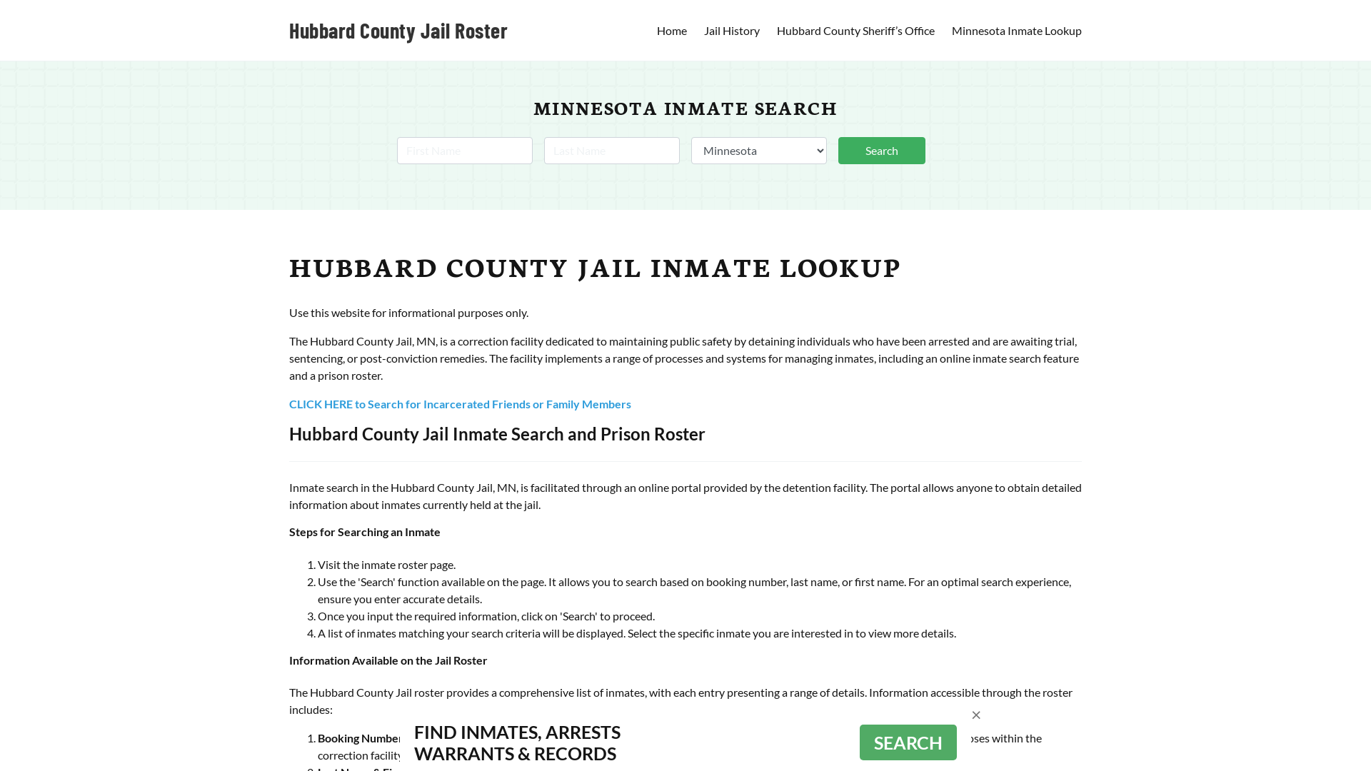 Hubbard County Jail Roster Lookup, MN, Inmate Search