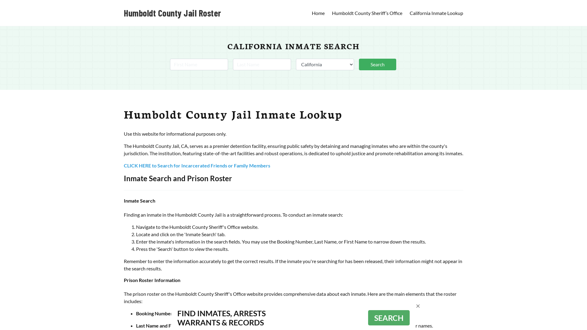 Humboldt County Jail Roster Lookup, CA, Inmate Search