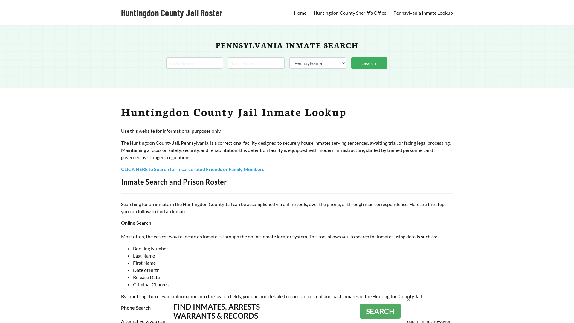 Huntingdon County Jail Roster Lookup, PA, Inmate Search