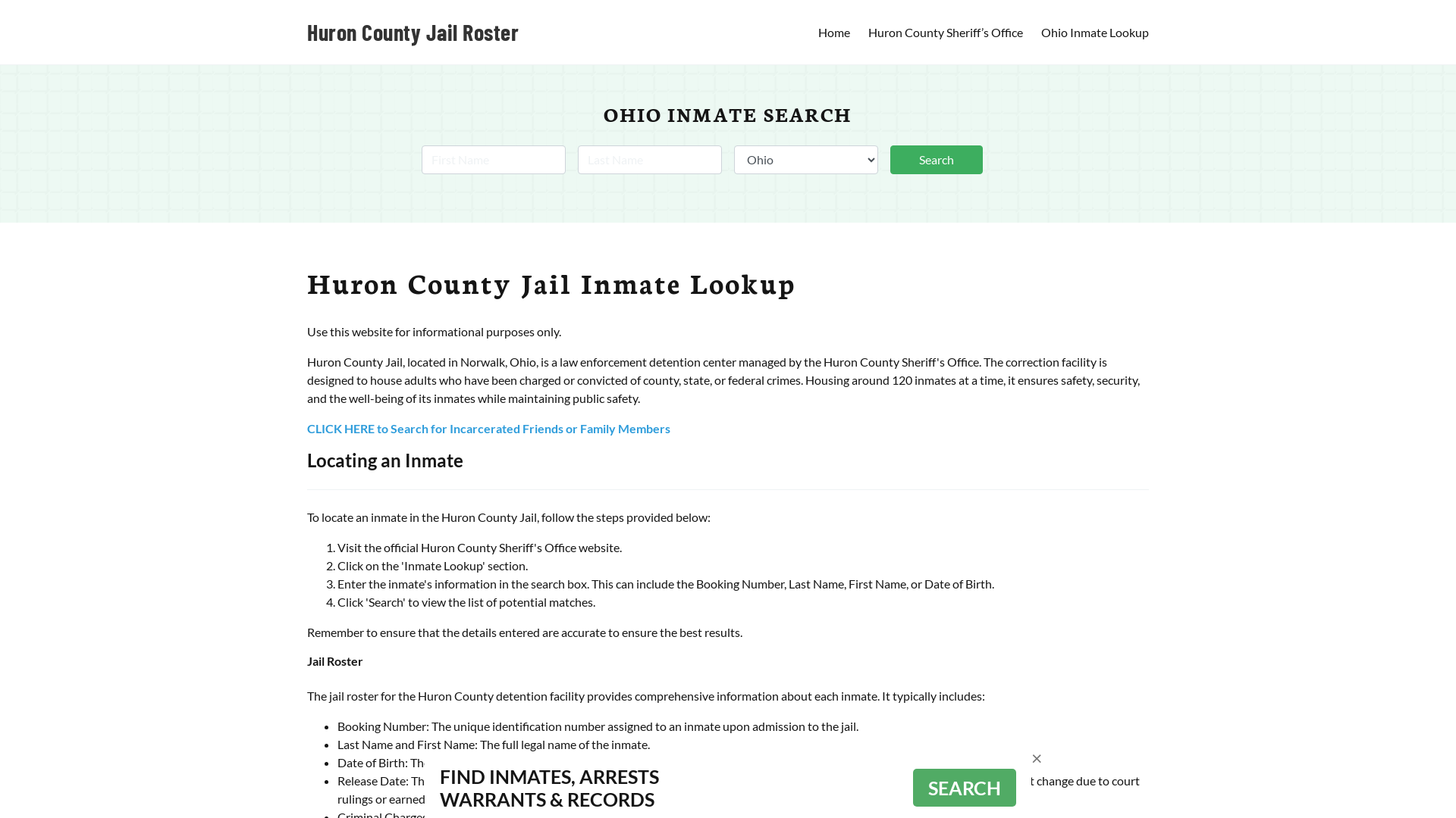 Huron County Jail Roster Lookup, OH, Inmate Search