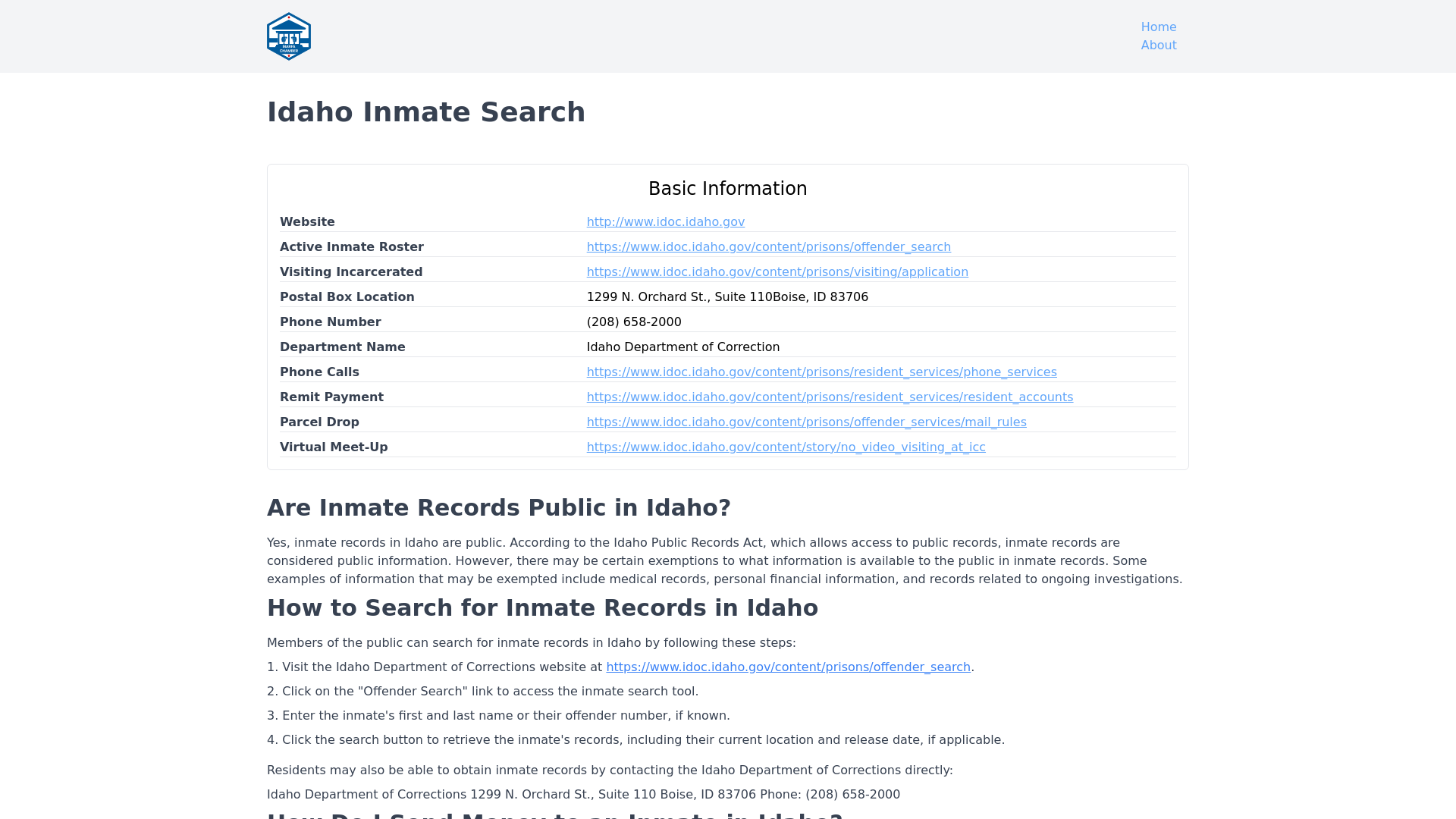 Idaho Inmate Search - ID DOC Inmate Locator