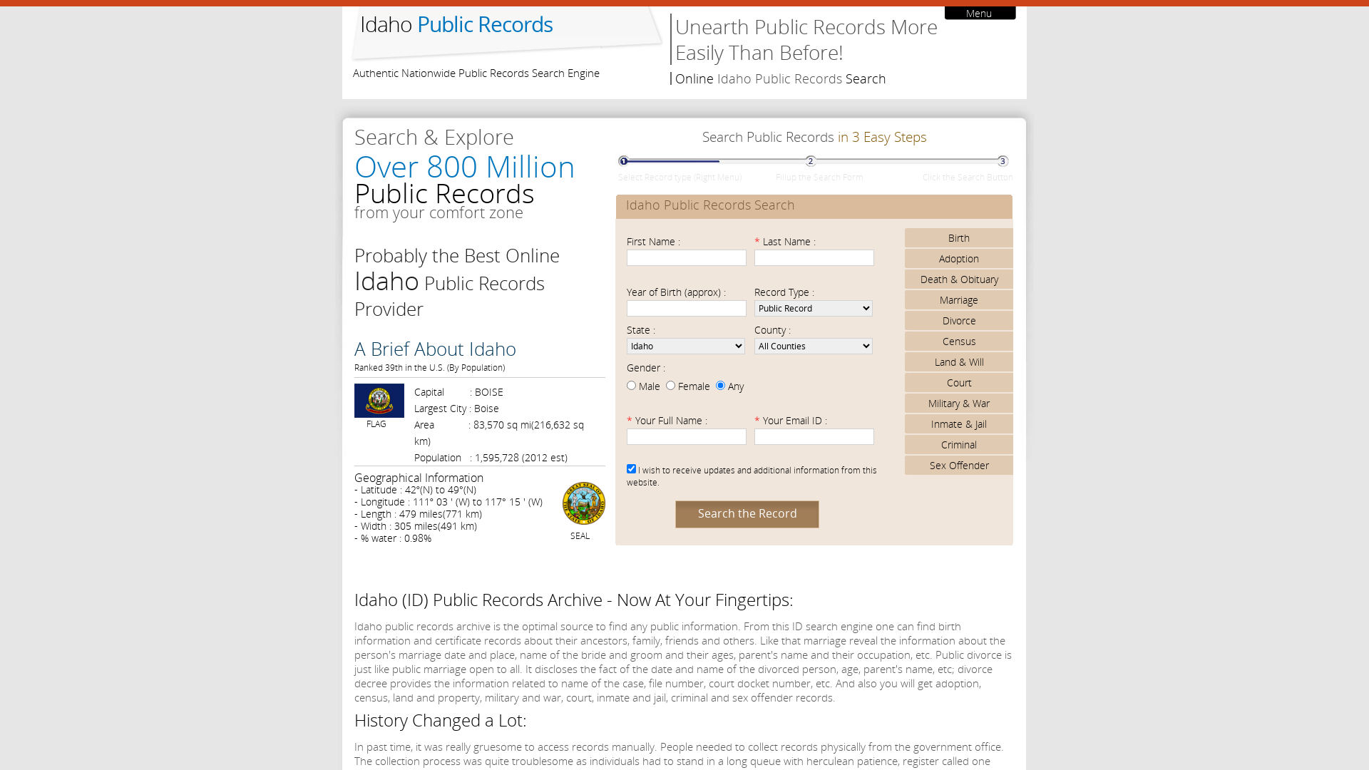 Search Public Records in Idaho. Idaho Vital Record.