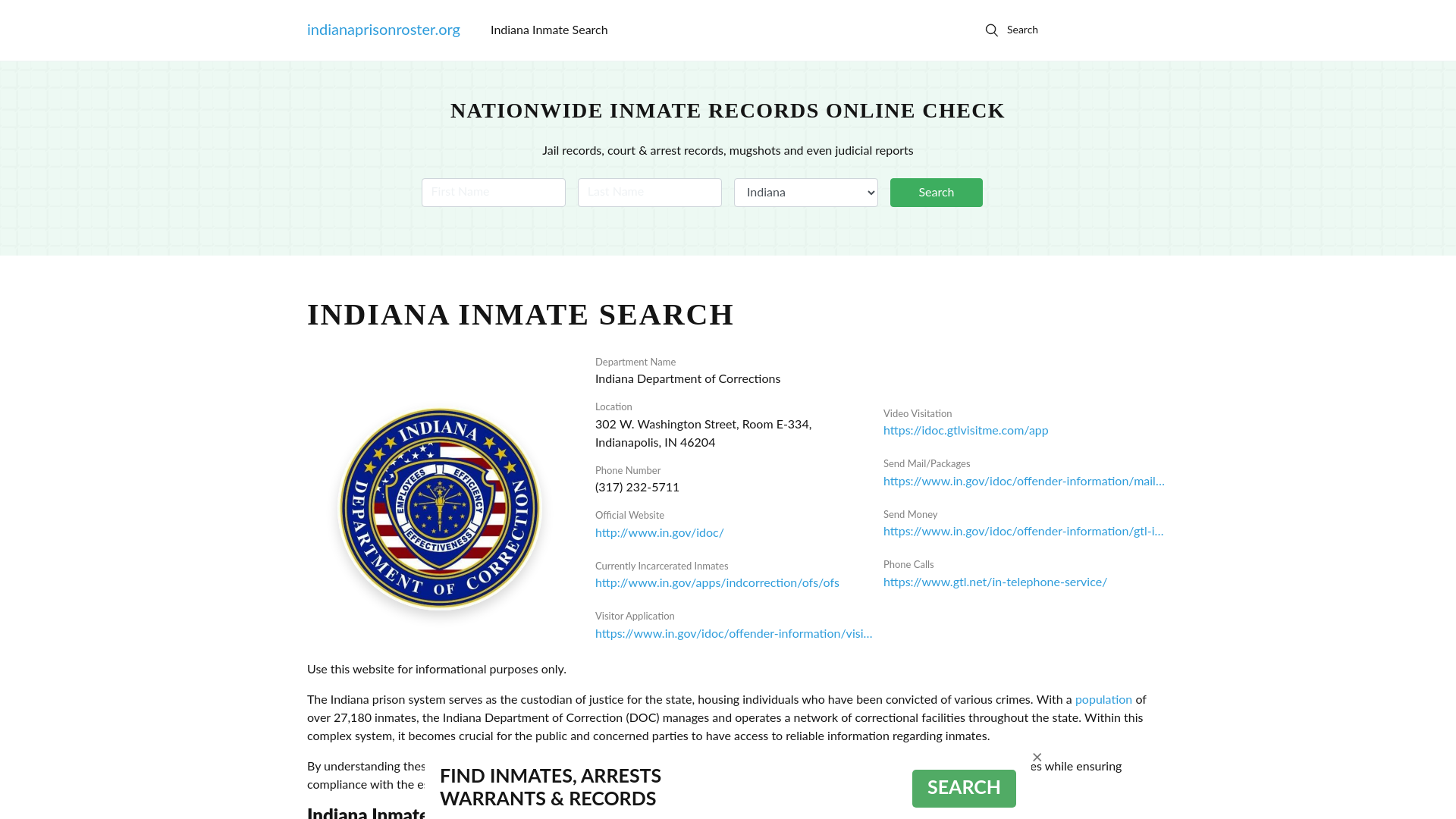 Indiana Inmate Search - IN DOC Offenders Lookup