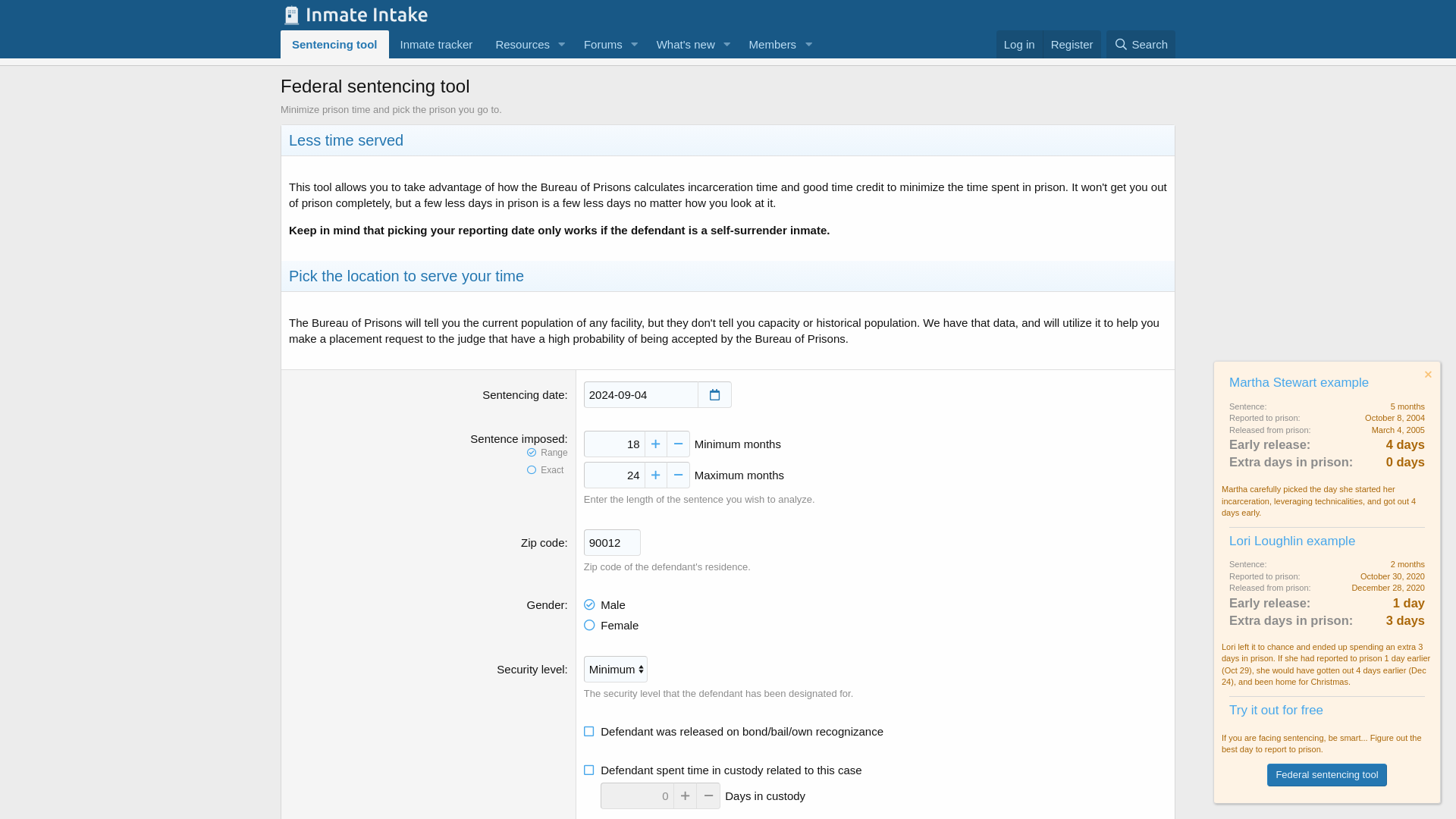 Federal sentencing tool | Inmate Intake