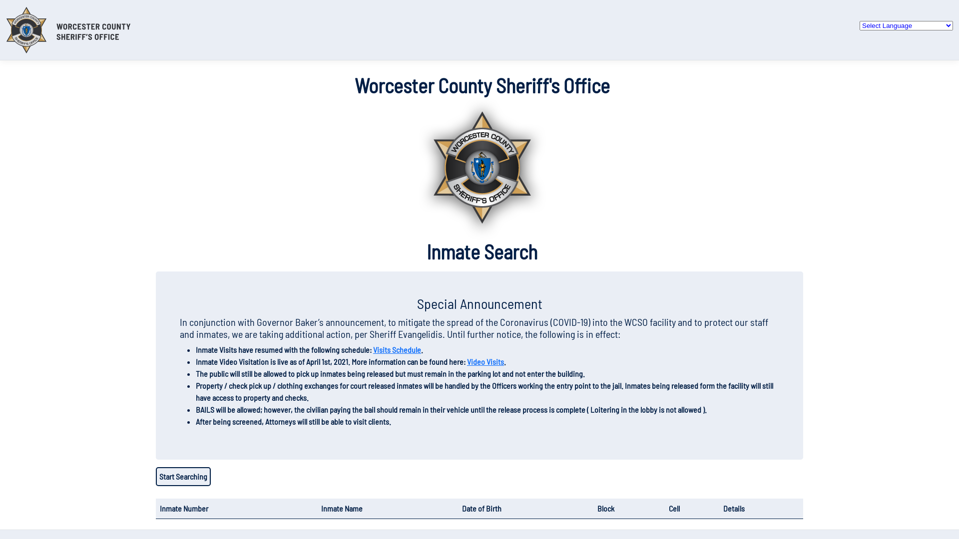 Home Page - Inmate Search