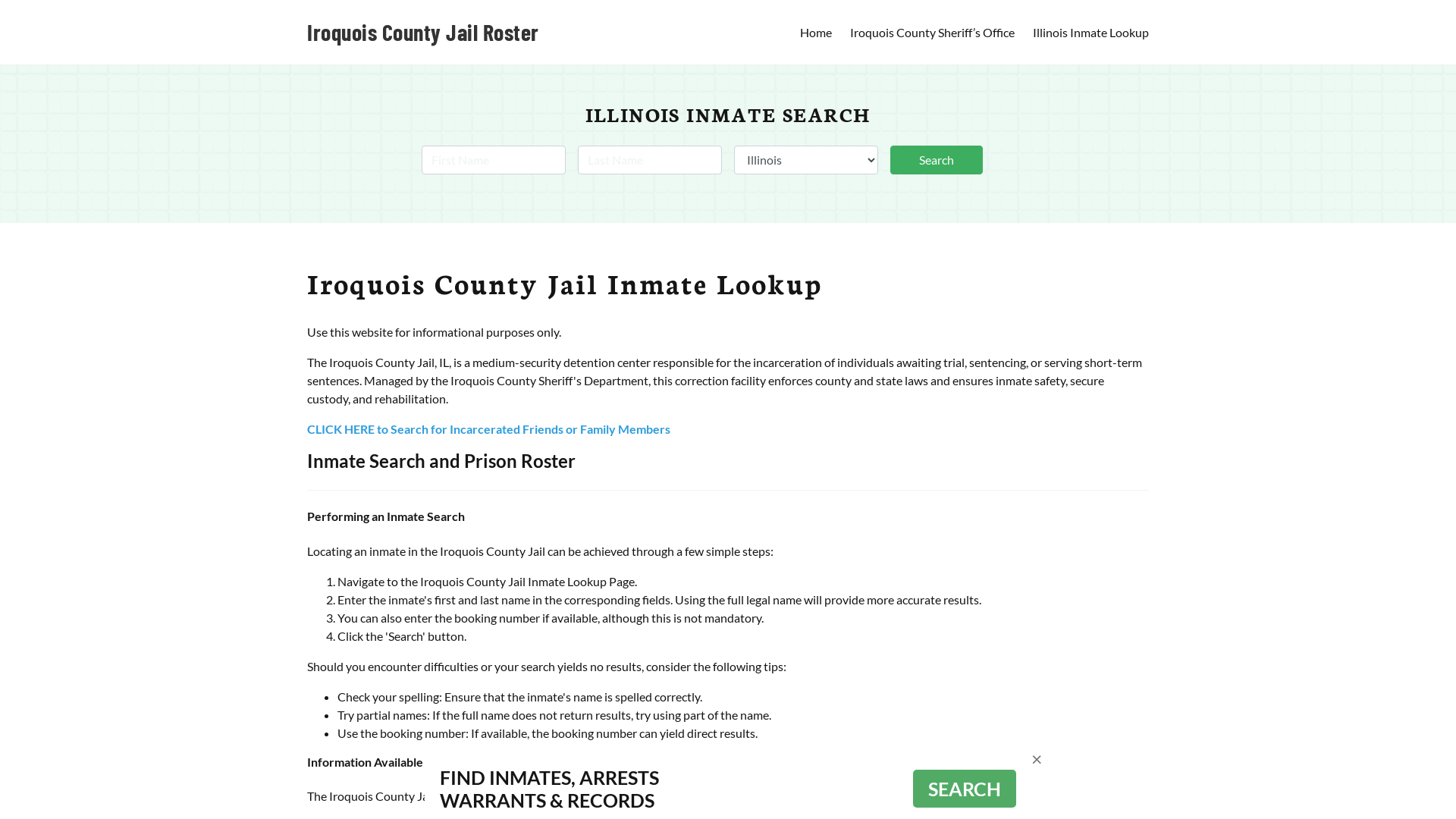 Iroquois County Jail Roster Lookup, IL, Inmate Search