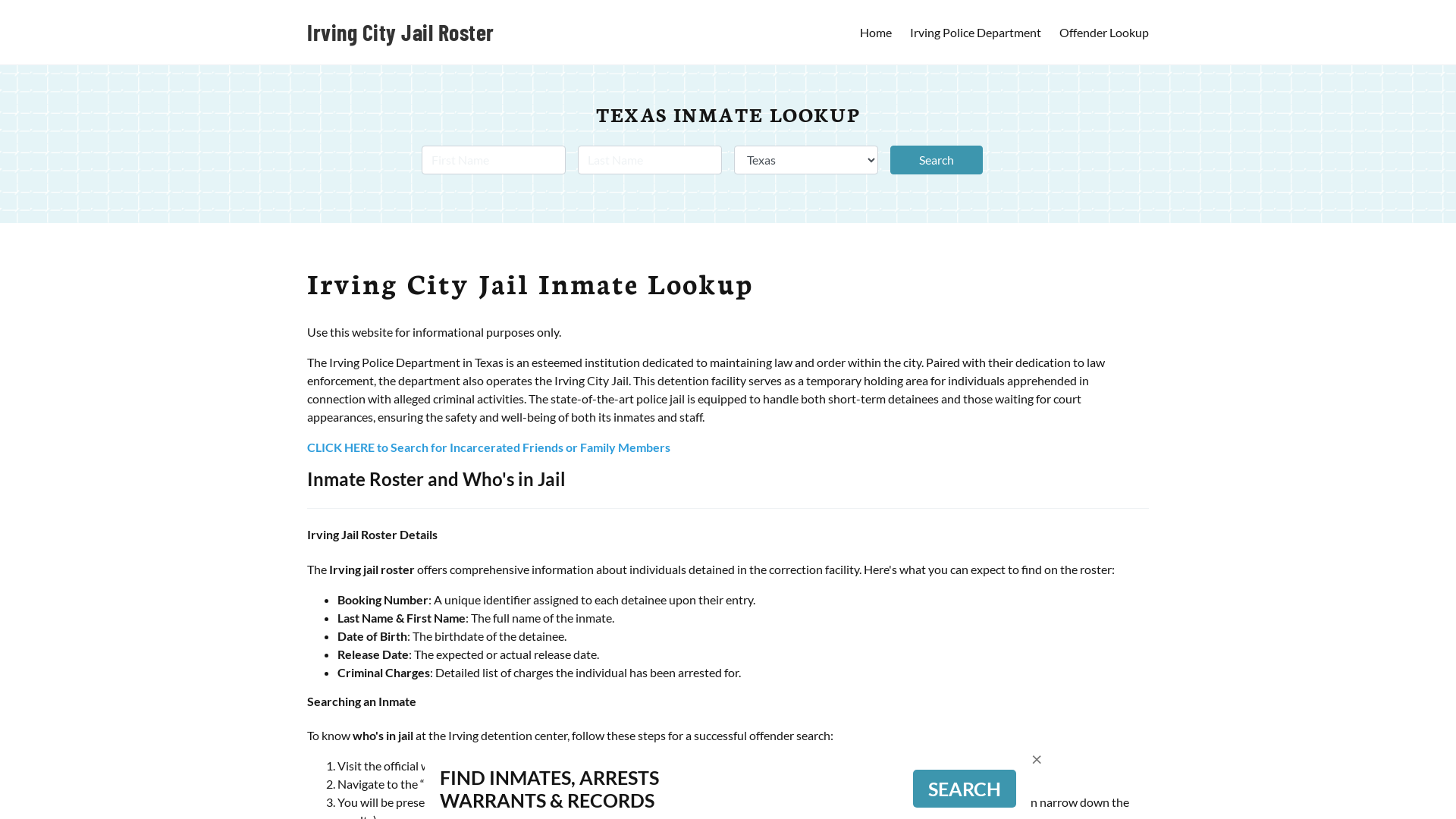 Irving City Jail, TX Inmate Search, Jail Roster, Bookings