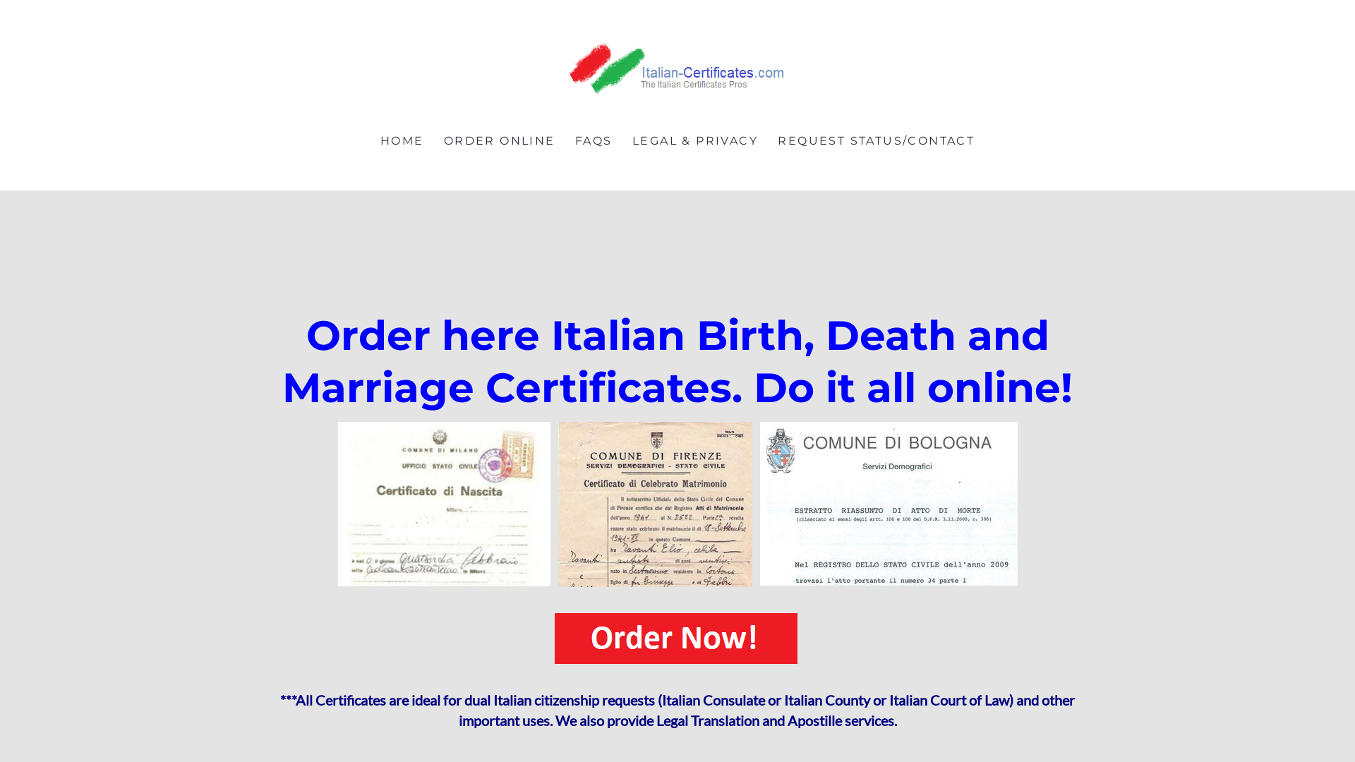 Italian-Certificates.com - Order here Italian Birth, Death and 
	Marriage Certificates