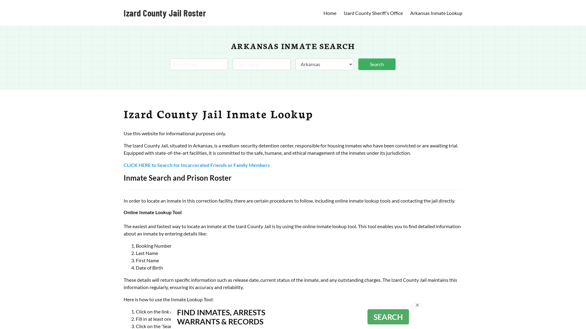 Izard County Jail Roster Lookup, AR, Inmate Search