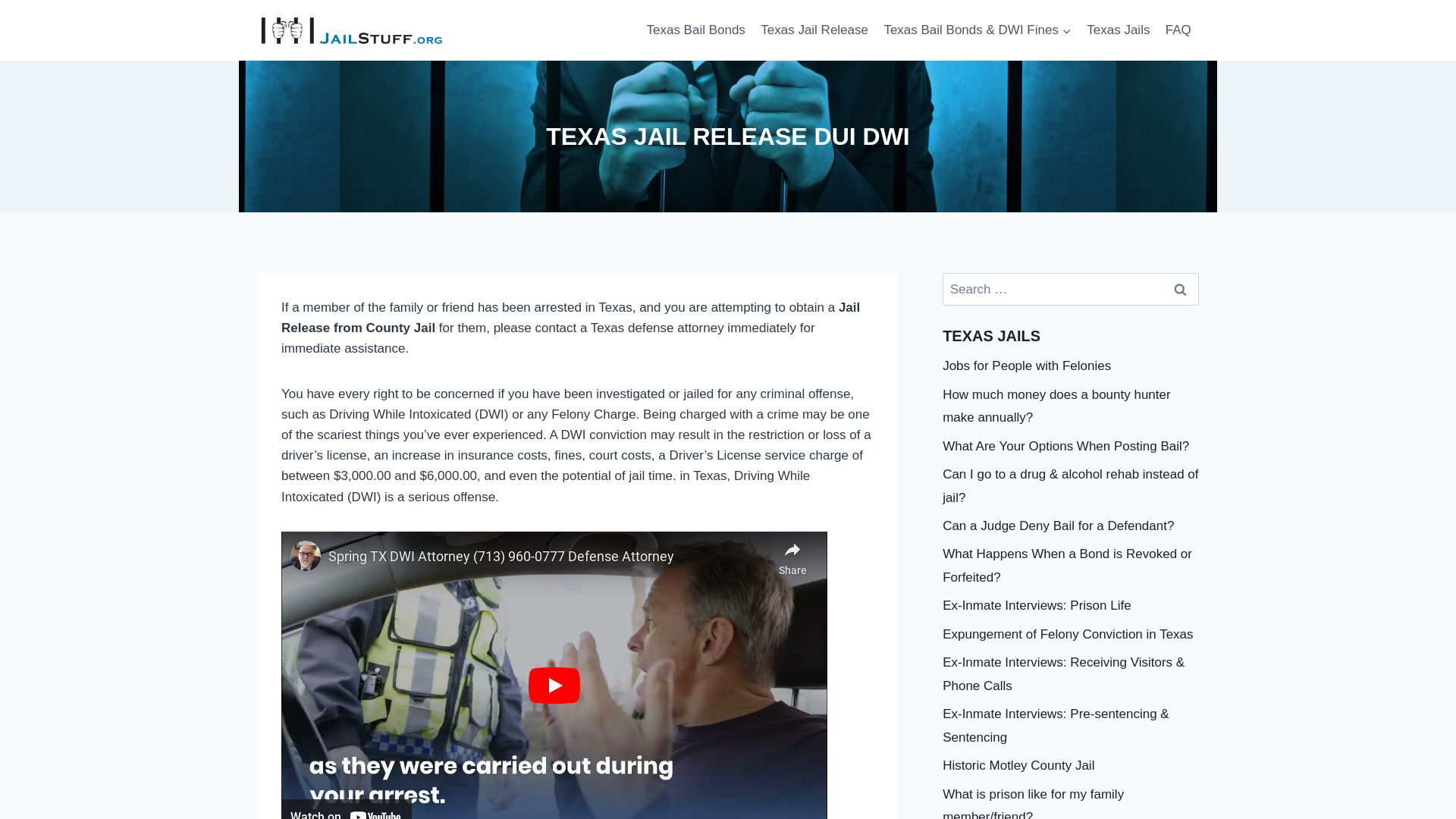 Texas Jail Release DUI DWI - Find A Jail - Get Help