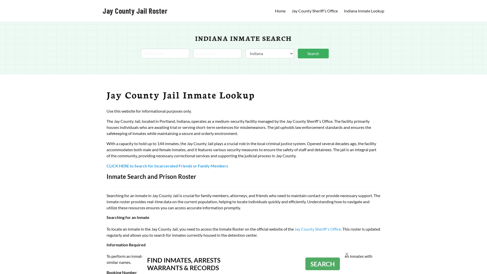 Jay County Jail Roster Lookup, IN, Inmate Search