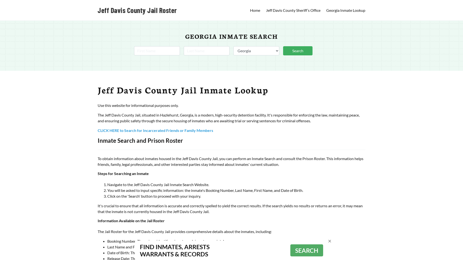 Jeff Davis County Jail Roster Lookup, GA, Inmate Search