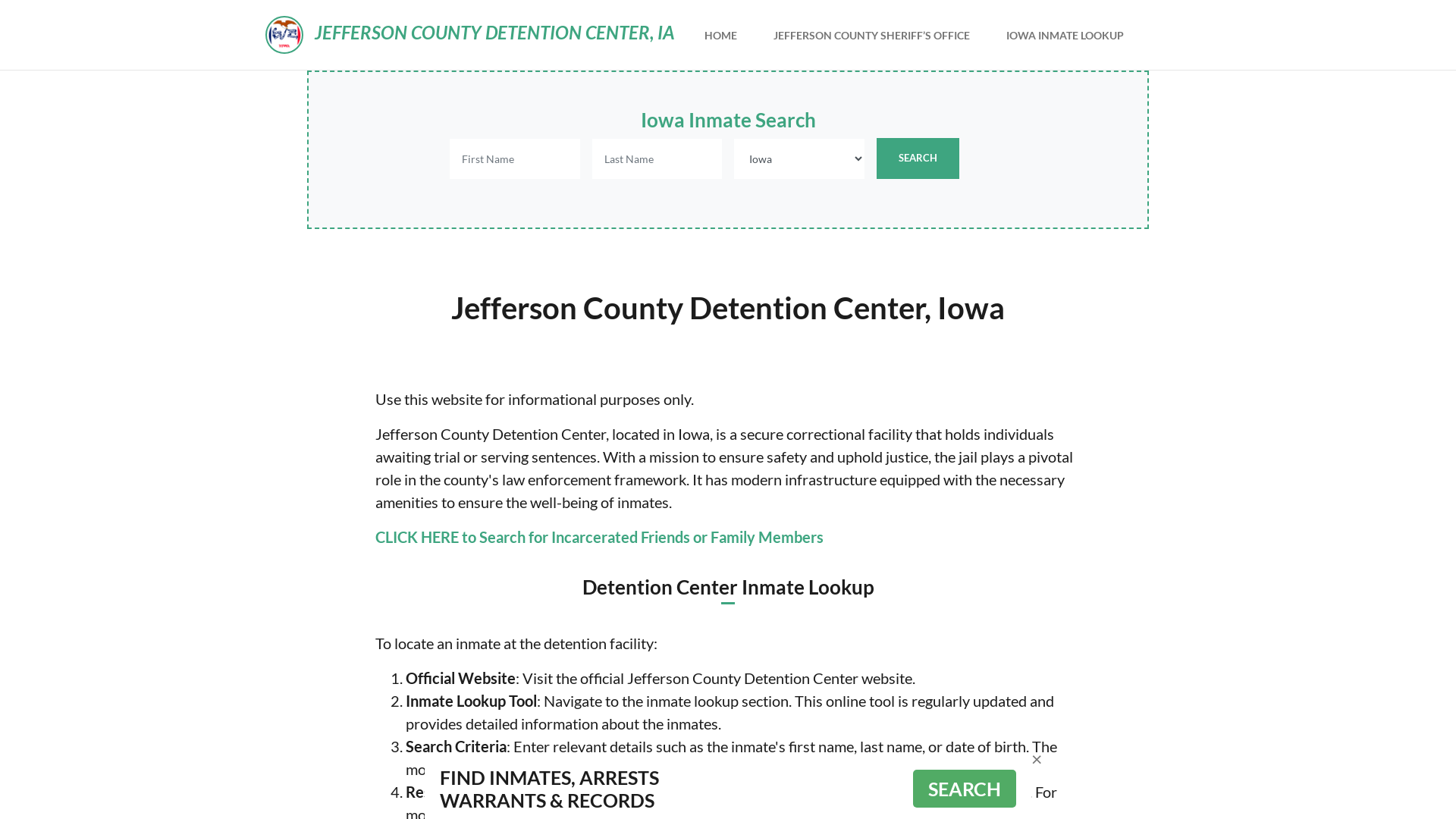 Jefferson County Detention Center, IA Inmate Roster, Offender Search