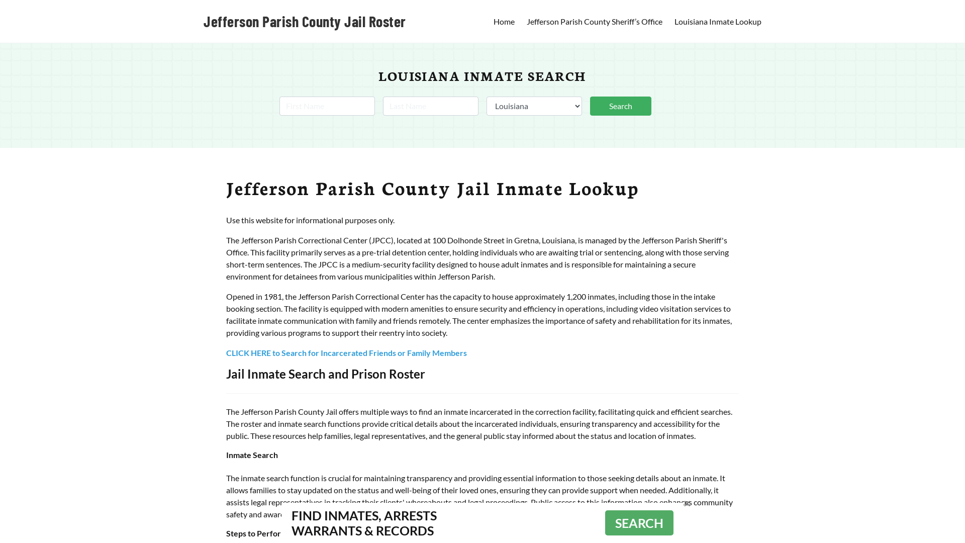 Jefferson Parish County Jail Roster Lookup, LA, Inmate Search