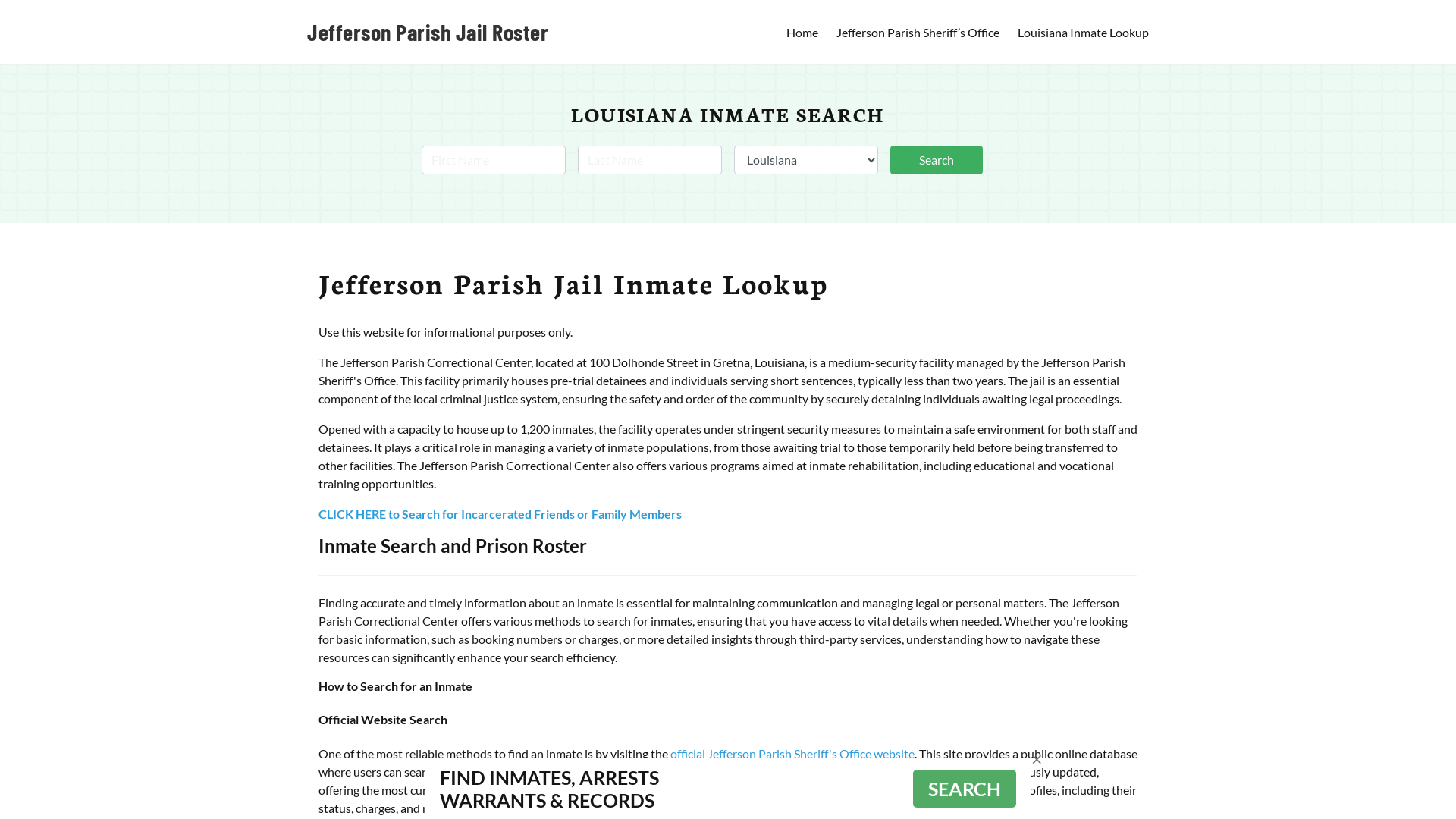 Jefferson Parish Jail Roster Lookup, LA, Inmate Search