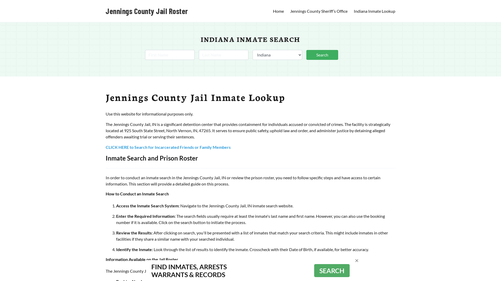 Jennings County Jail Roster Lookup, IN, Inmate Search