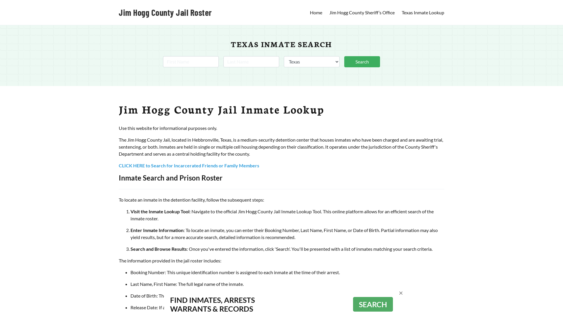 Jim Hogg County Jail Roster Lookup, TX, Inmate Search