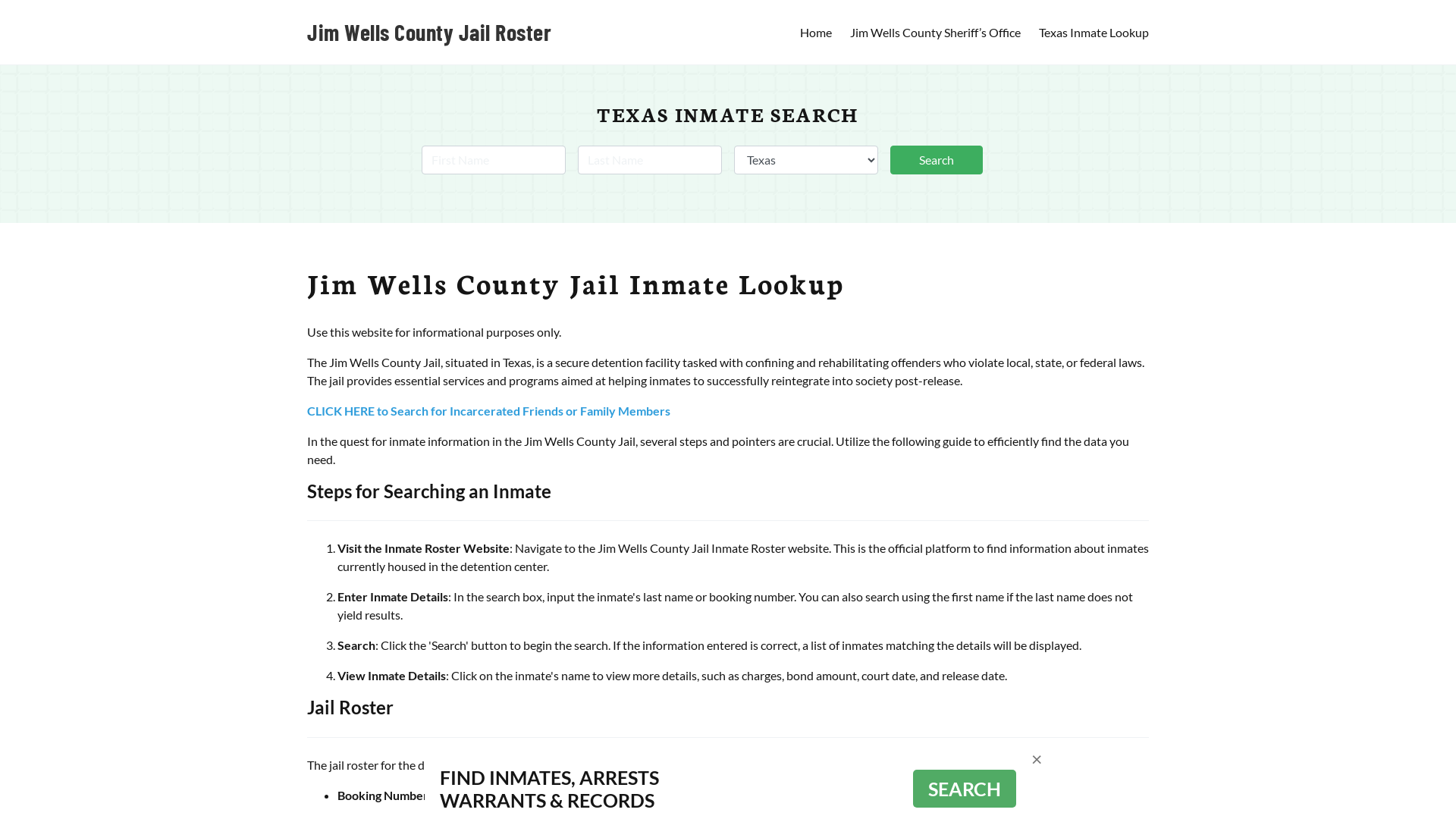 Jim Wells County Jail Roster Lookup, TX, Inmate Search