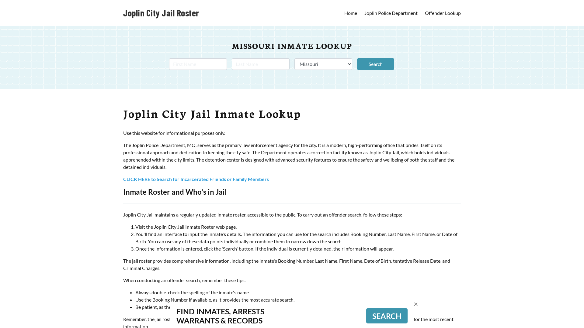 Joplin City Jail, MO Inmate Search, Jail Roster, Bookings