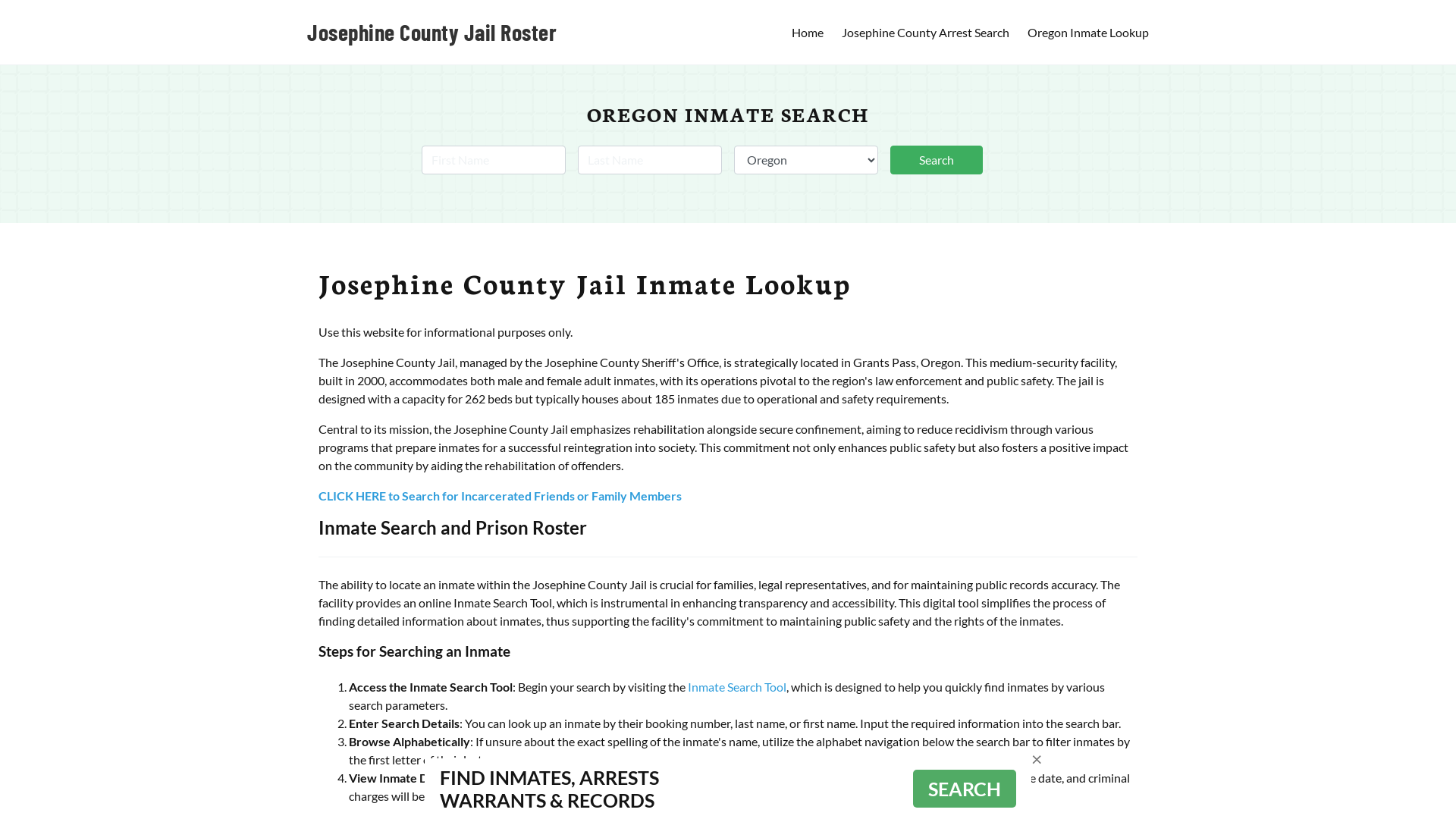 Josephine County Jail Roster Lookup, OR, Inmate Search