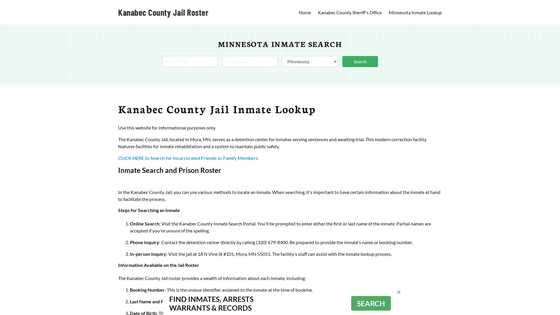 Kanabec County Jail Roster Lookup, MN, Inmate Search