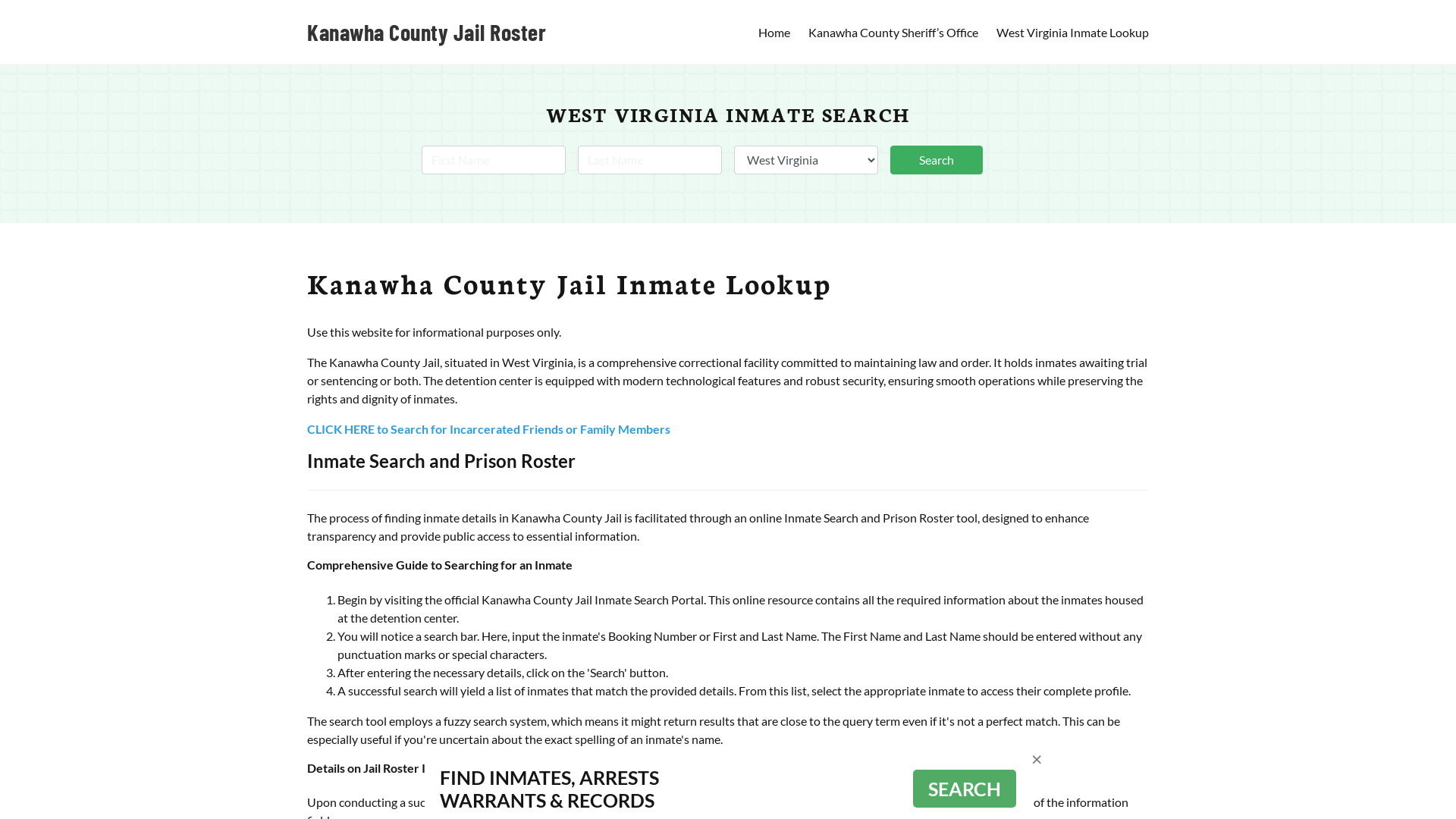 Kanawha County Jail Roster Lookup, WV, Inmate Search