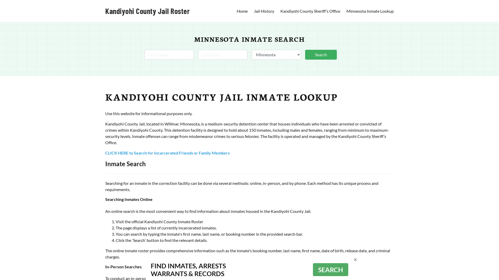 Kandiyohi County Jail Roster Lookup, MN, Inmate Search