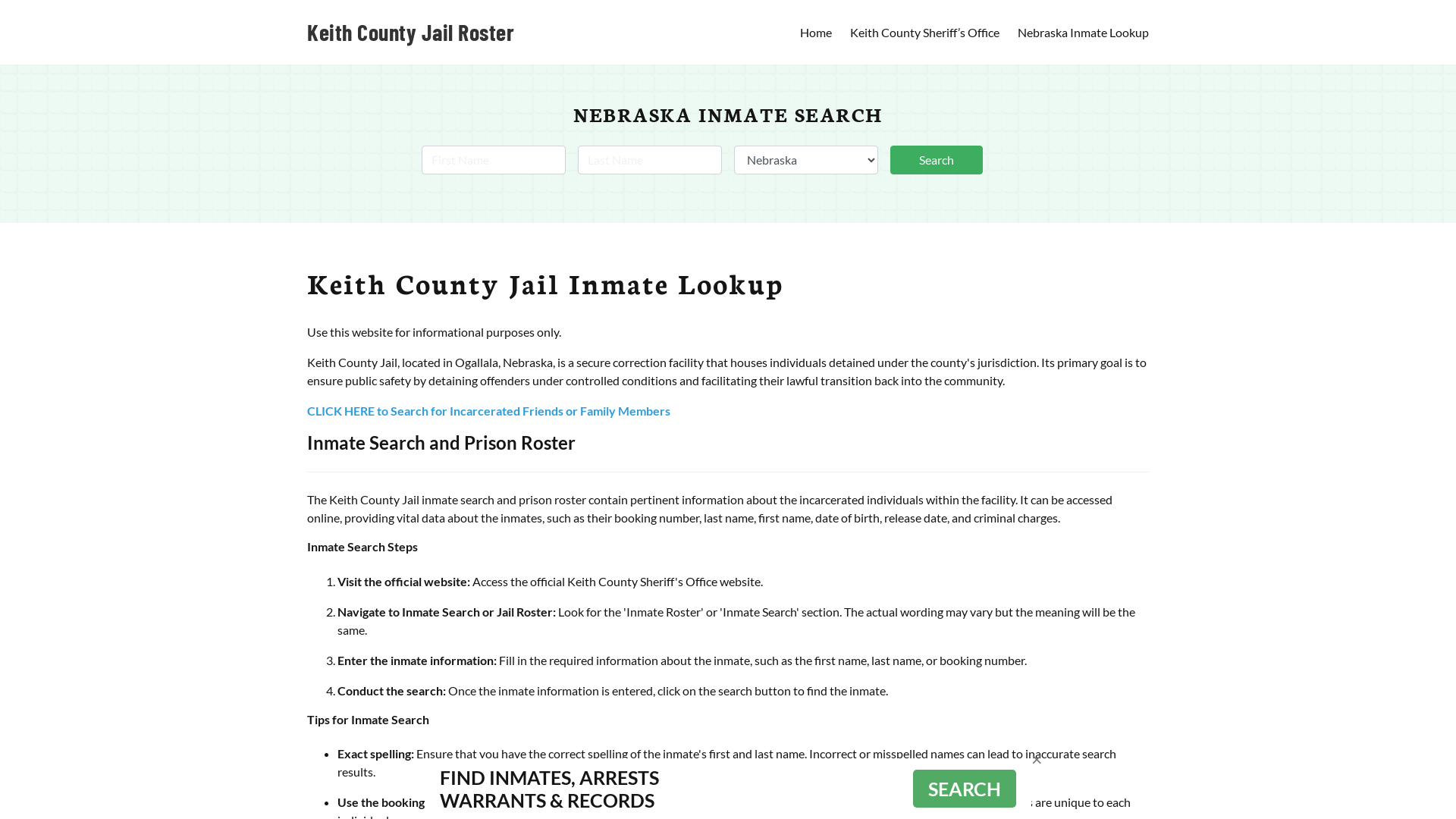 Keith County Jail Roster Lookup, NE, Inmate Search