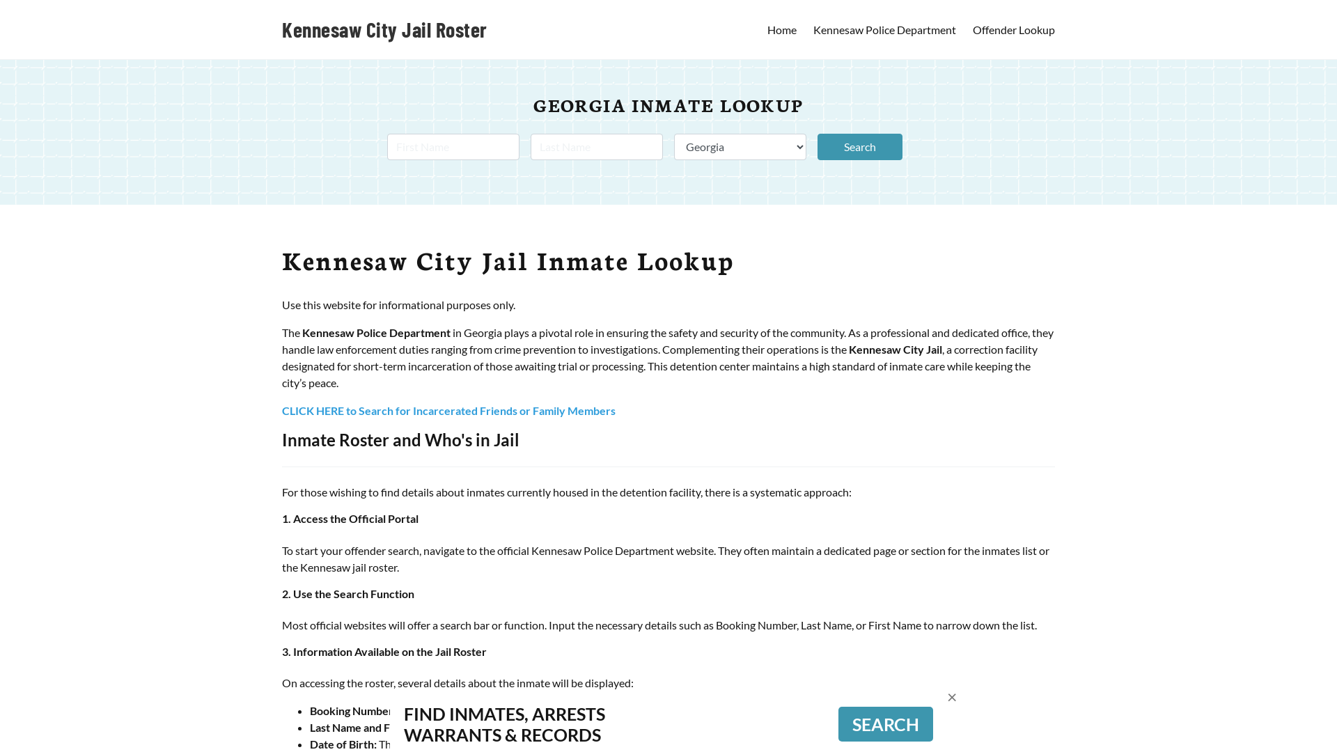 Kennesaw City Jail, GA Inmate Search, Jail Roster, Bookings