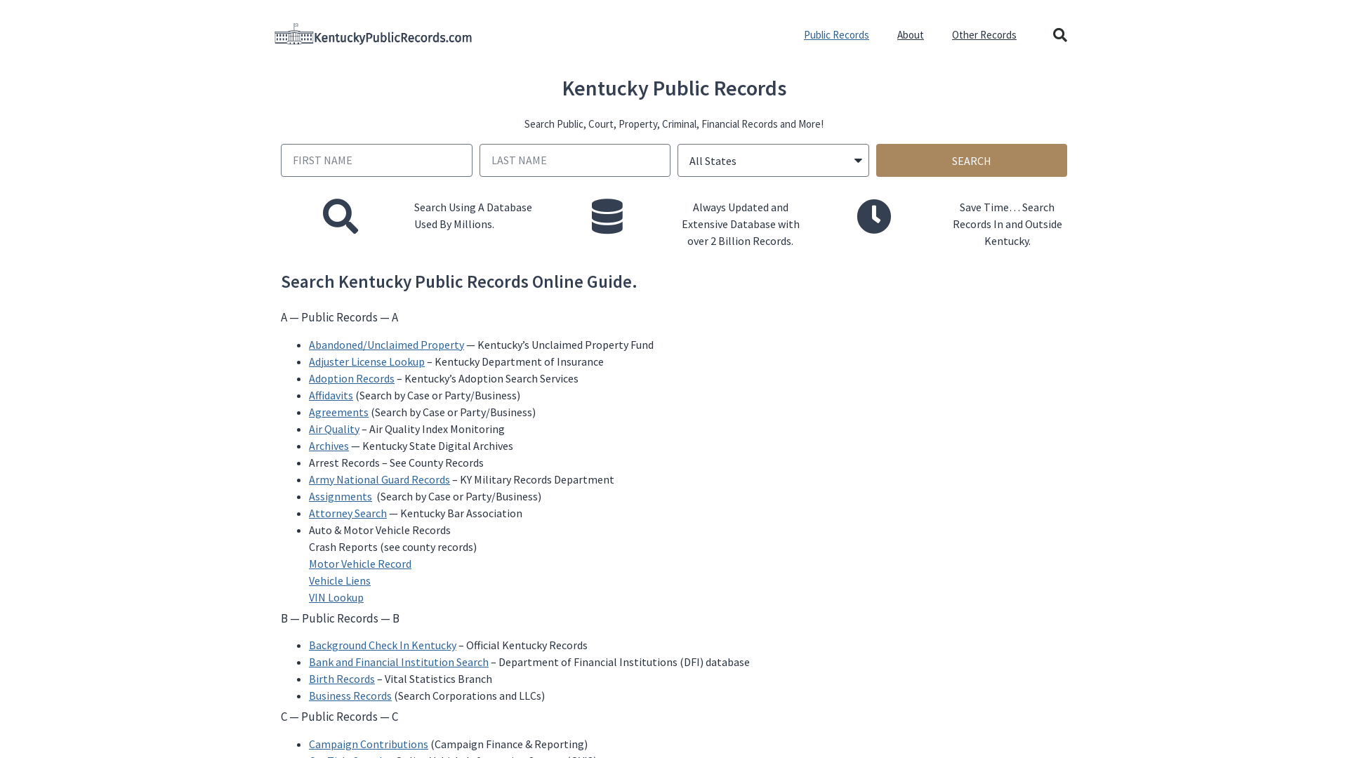 State of Kentucky Public Records Guide: KentuckyPublicRecords.com