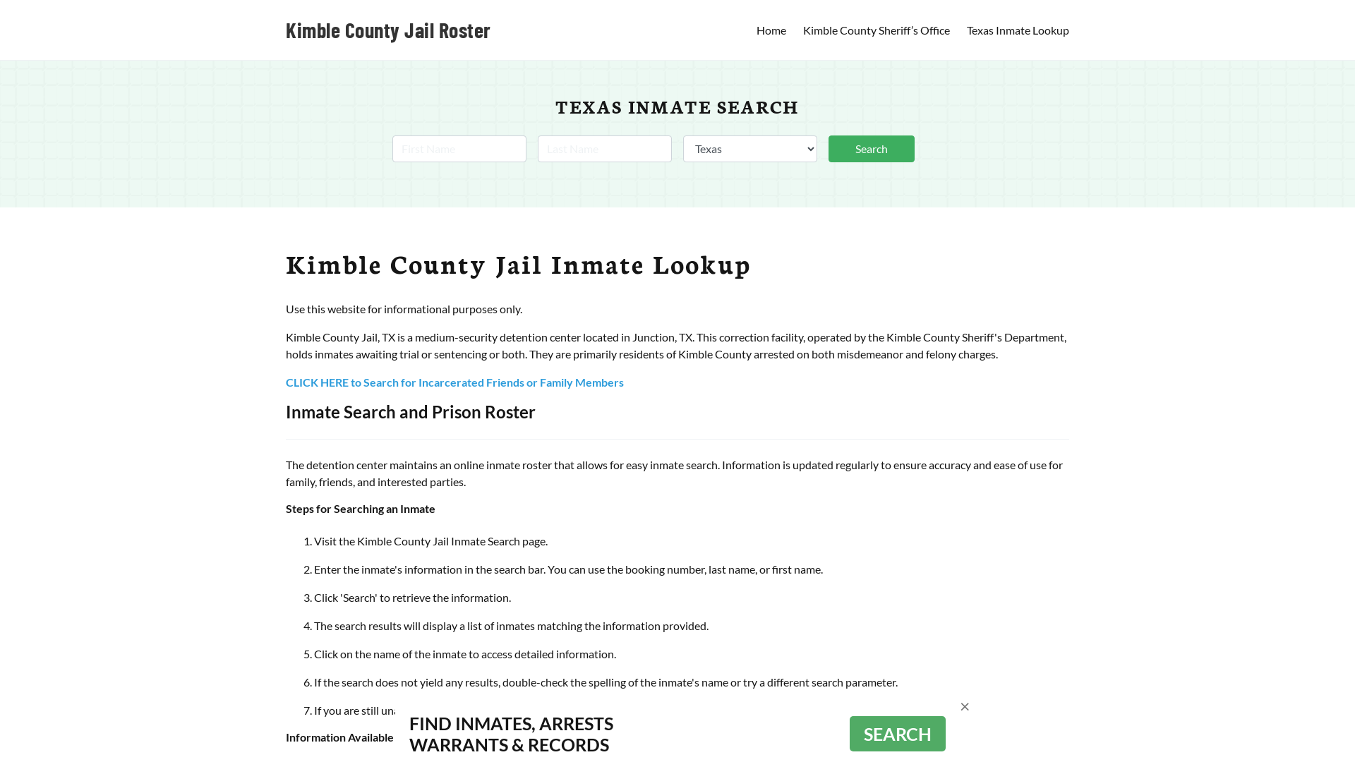 Kimble County Jail Roster Lookup, TX, Inmate Search