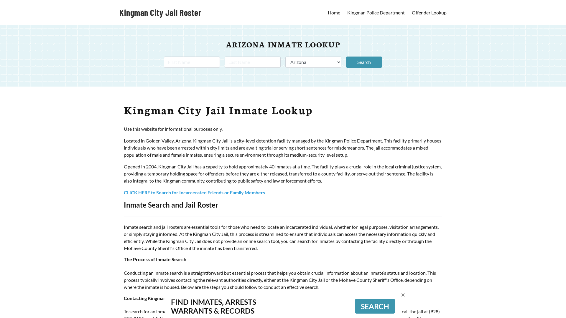 Kingman City Jail, AZ Inmate Search, Jail Roster, Bookings