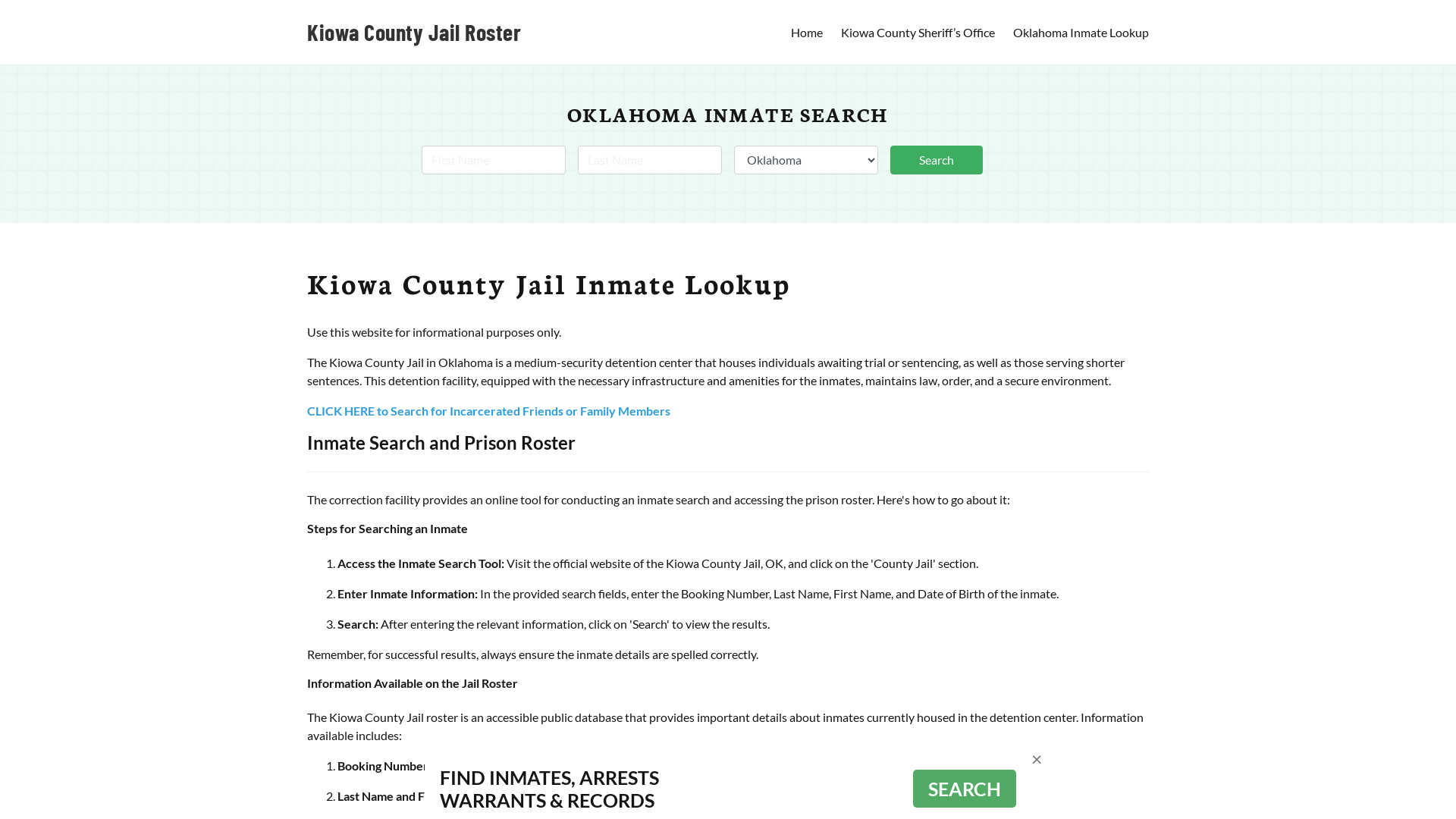 Kiowa County Jail Roster Lookup, OK, Inmate Search