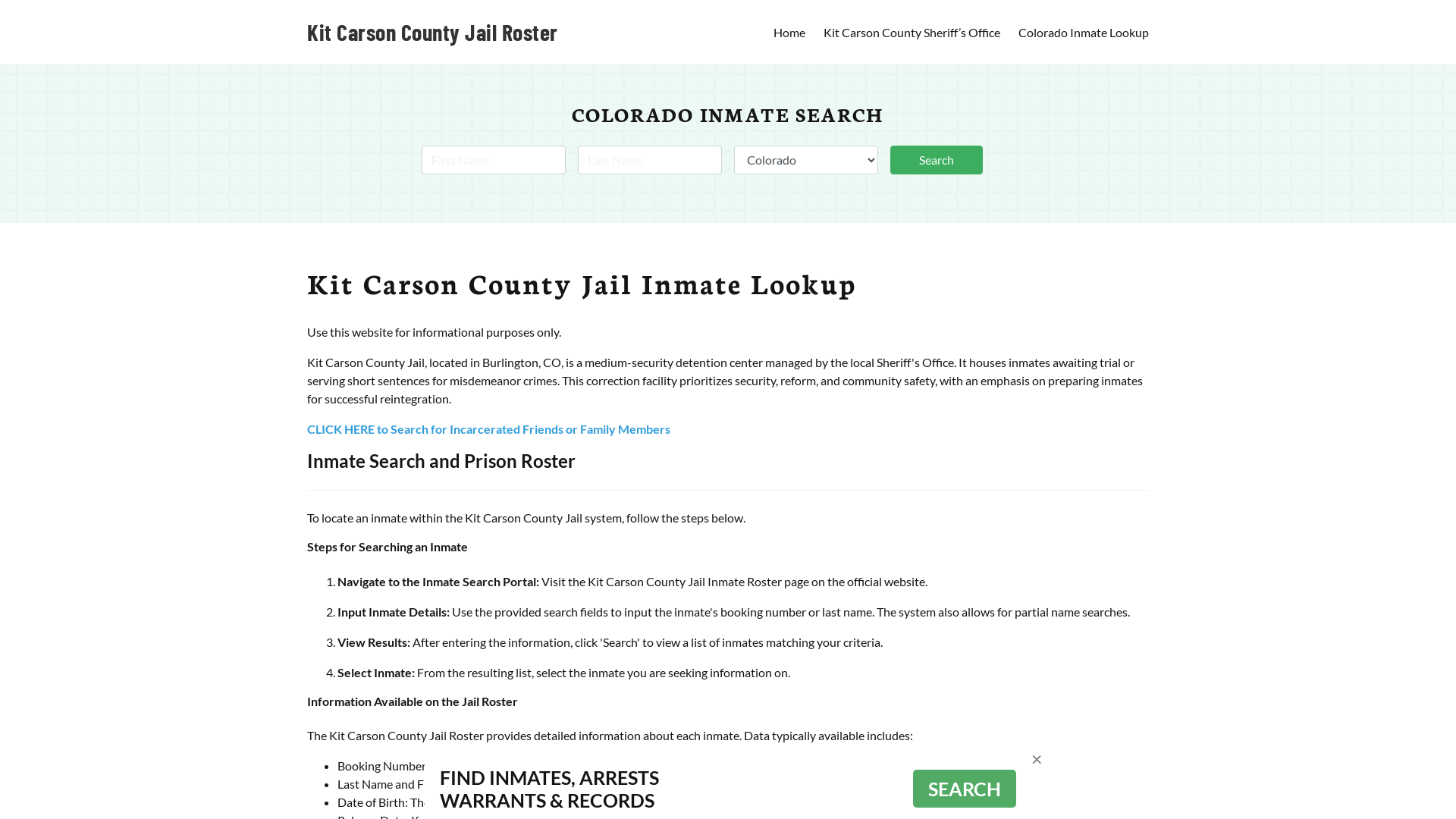 Kit Carson County Jail Roster Lookup, CO, Inmate Search