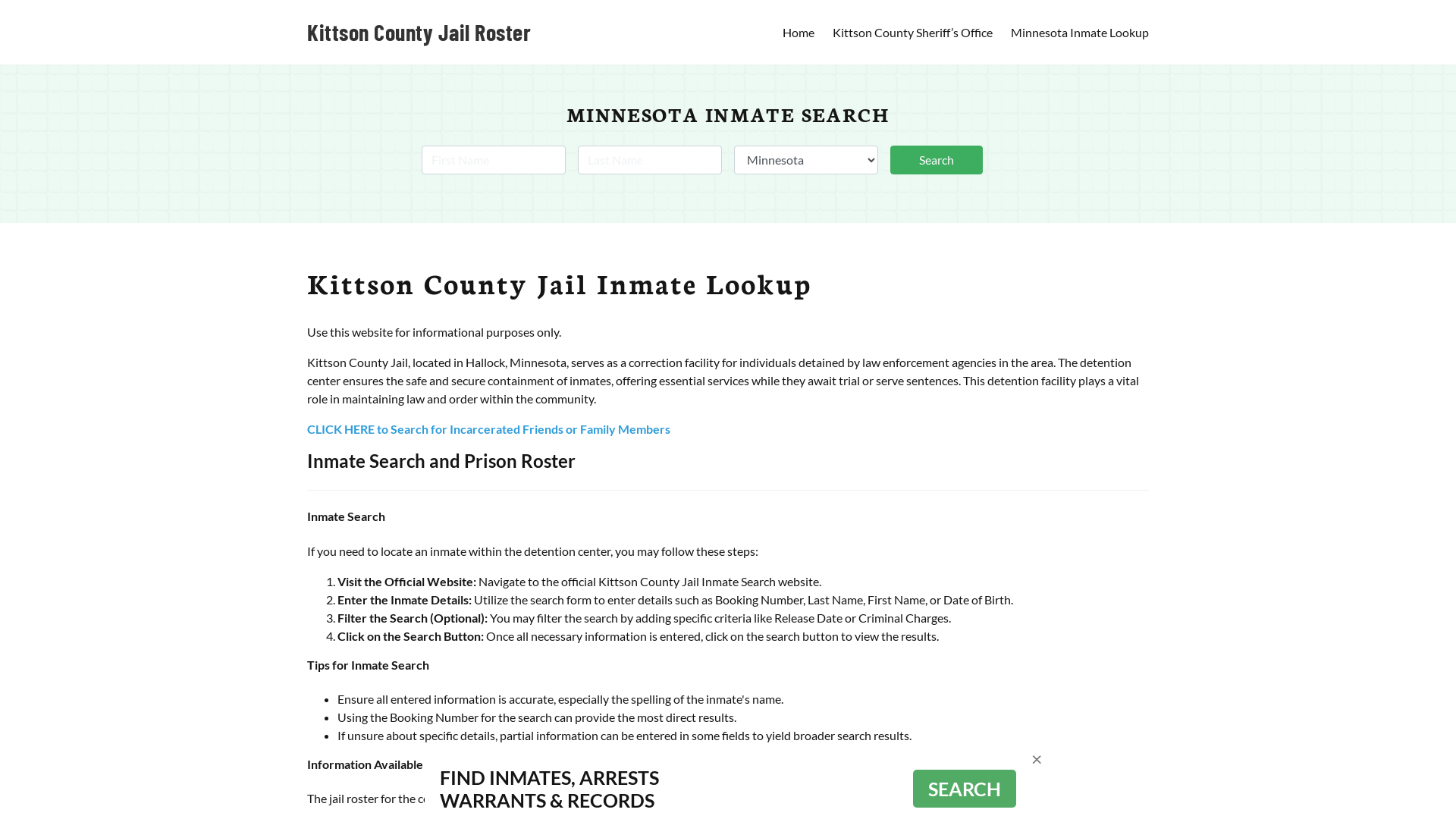 Kittson County Jail Roster Lookup, MN, Inmate Search