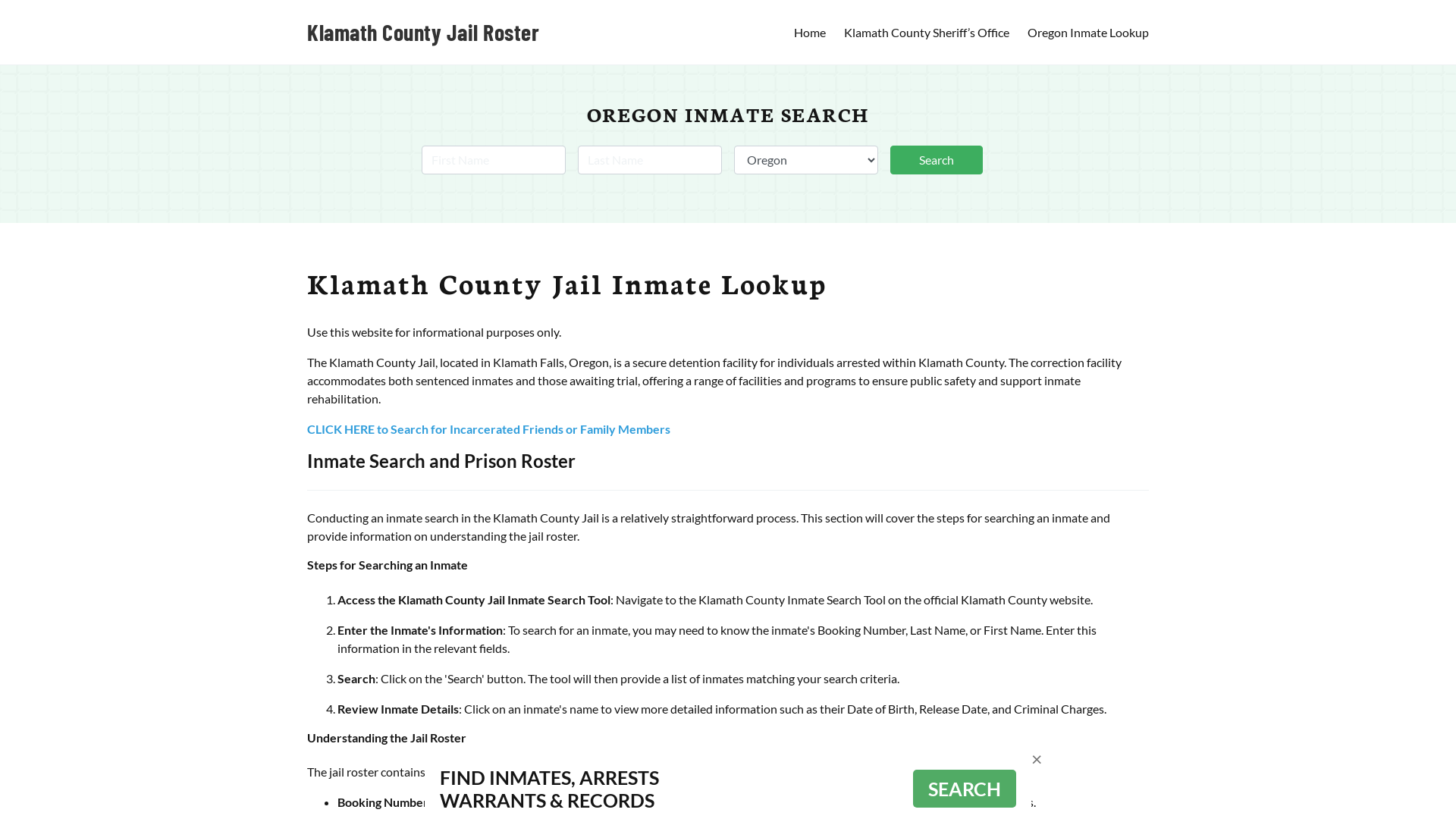 Klamath County Jail Roster Lookup, OR, Inmate Search