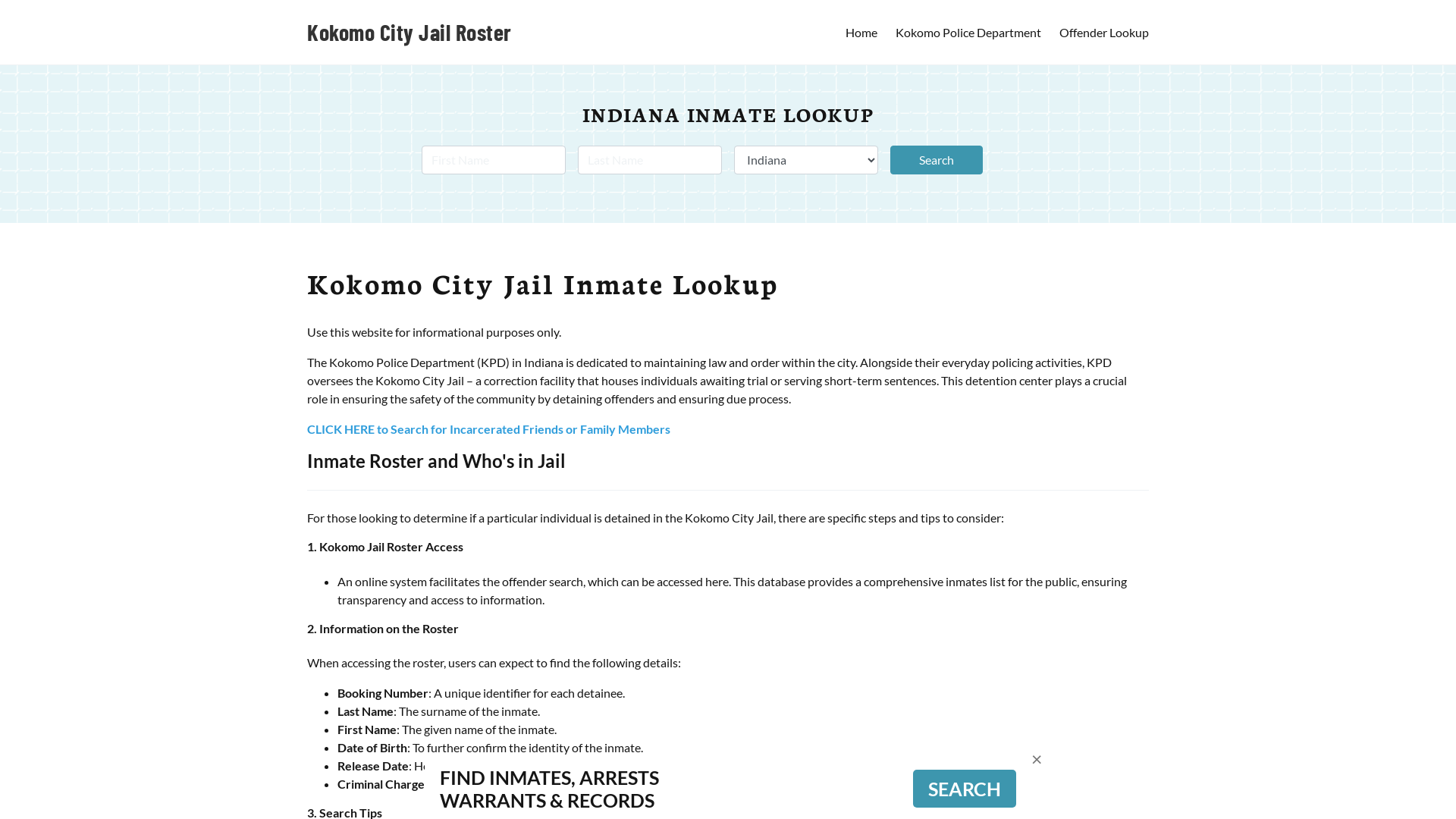 Kokomo City Jail, IN Inmate Search, Jail Roster, Bookings