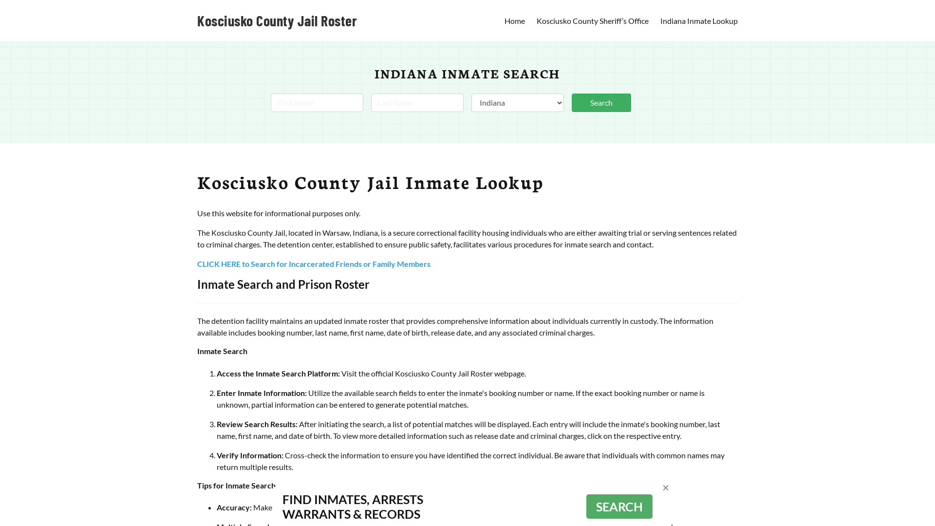 Kosciusko County Jail Roster Lookup, IN, Inmate Search