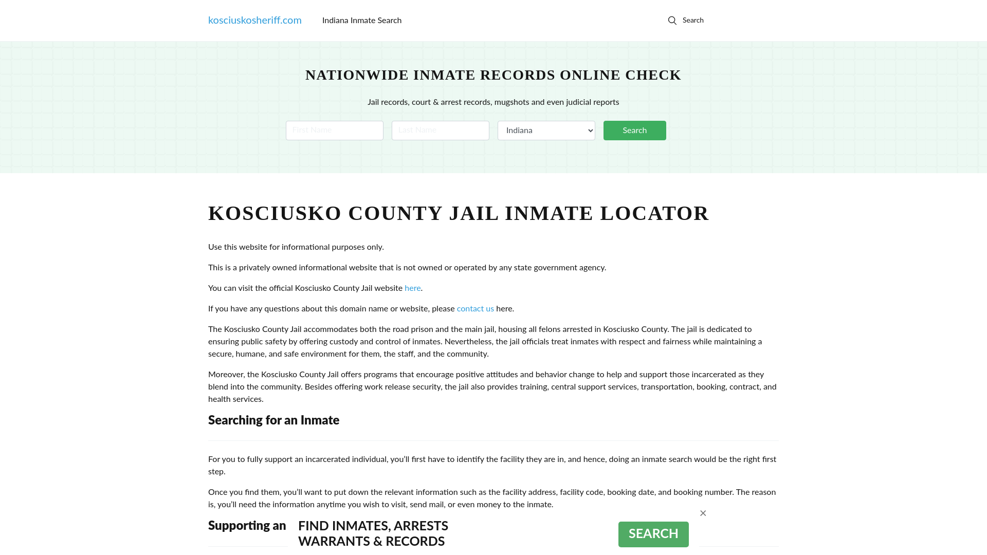 About Kosciusko County Jail, IN, Inmate Locator, Kosciusko County Sheriff’s Office