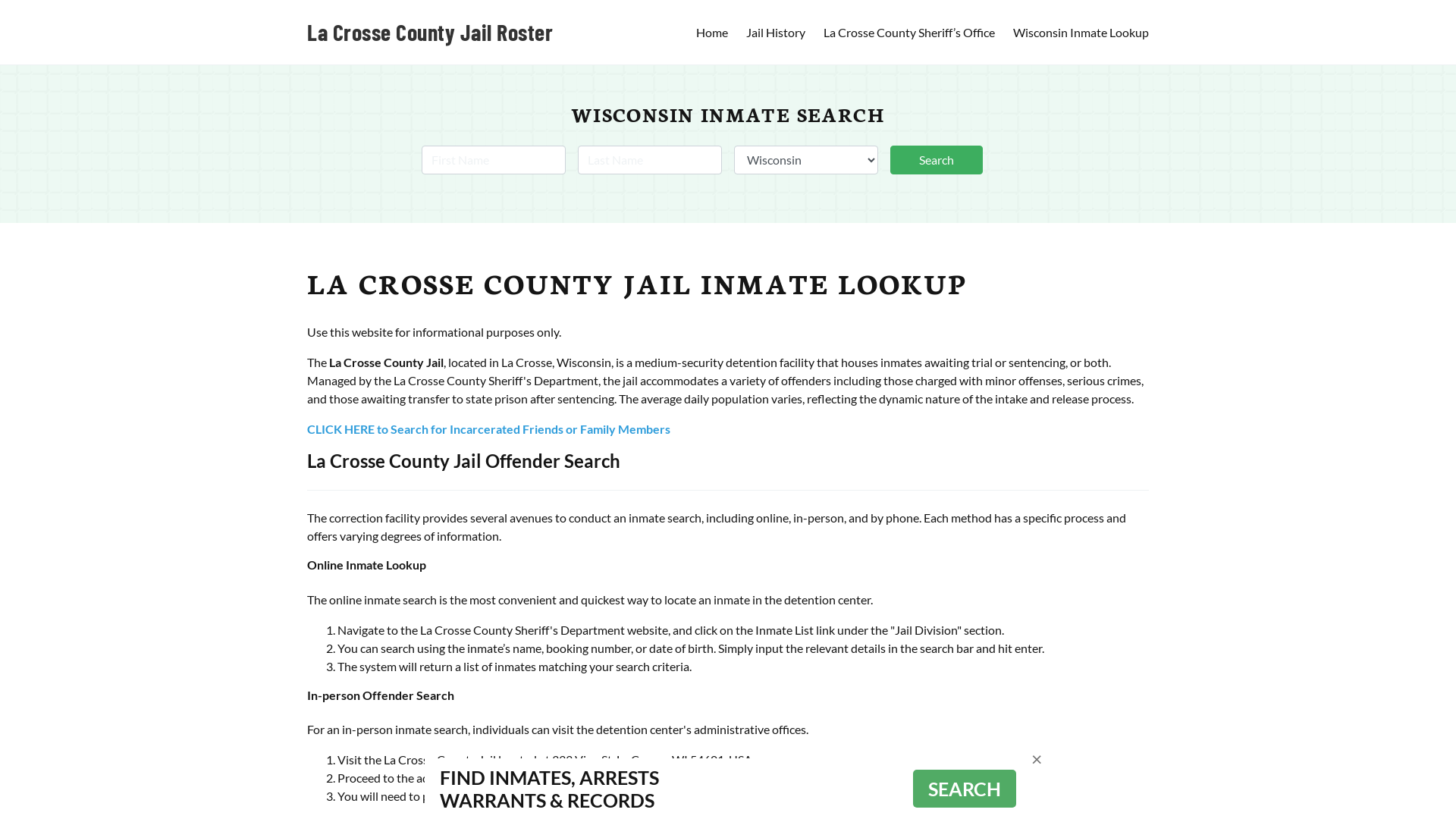 La Crosse County Jail Roster Lookup, WI, Inmate Search