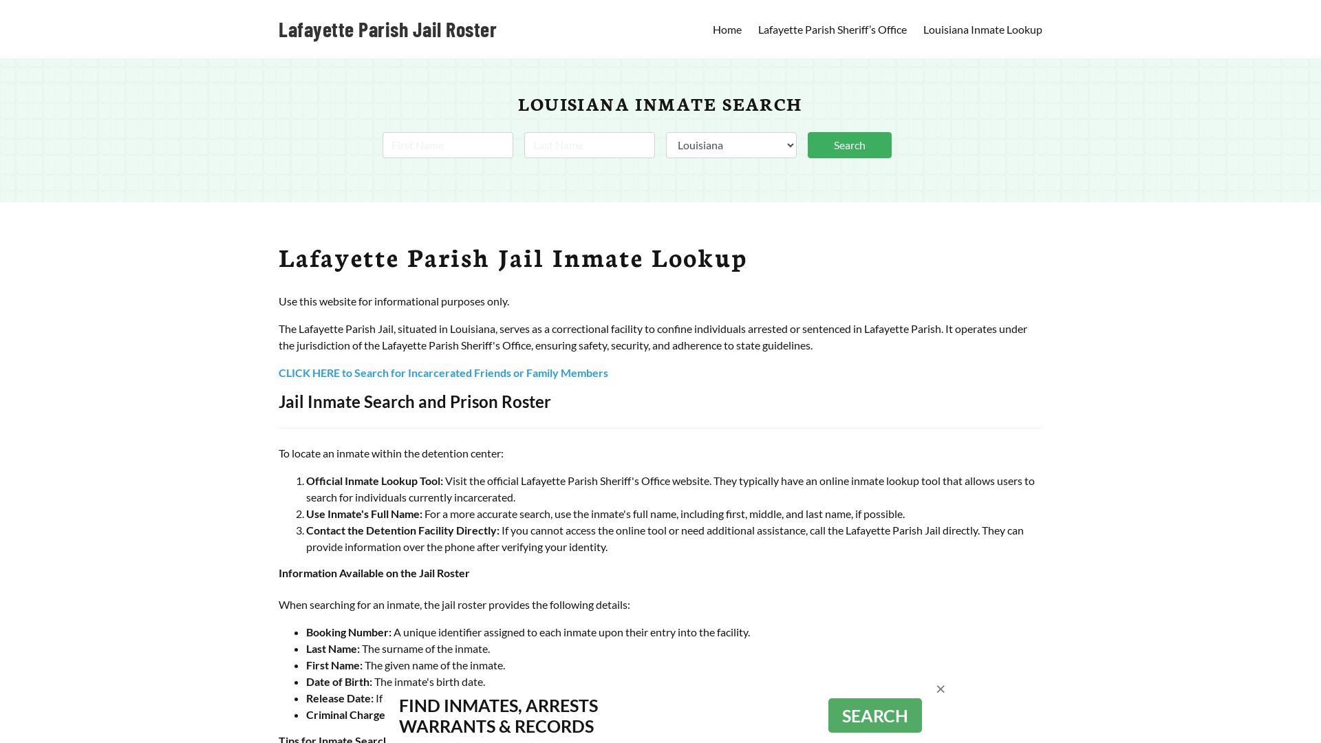 Lafayette Parish Jail Roster Lookup, LA, Inmate Search