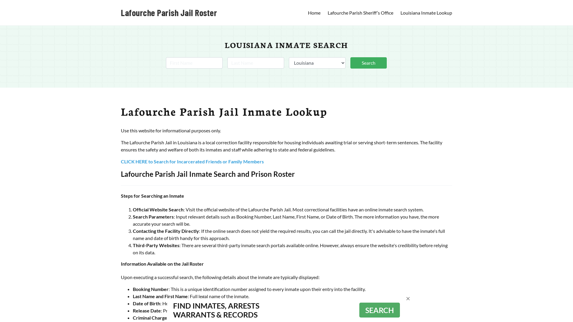 Lafourche Parish Jail Roster Lookup, LA, Inmate Search