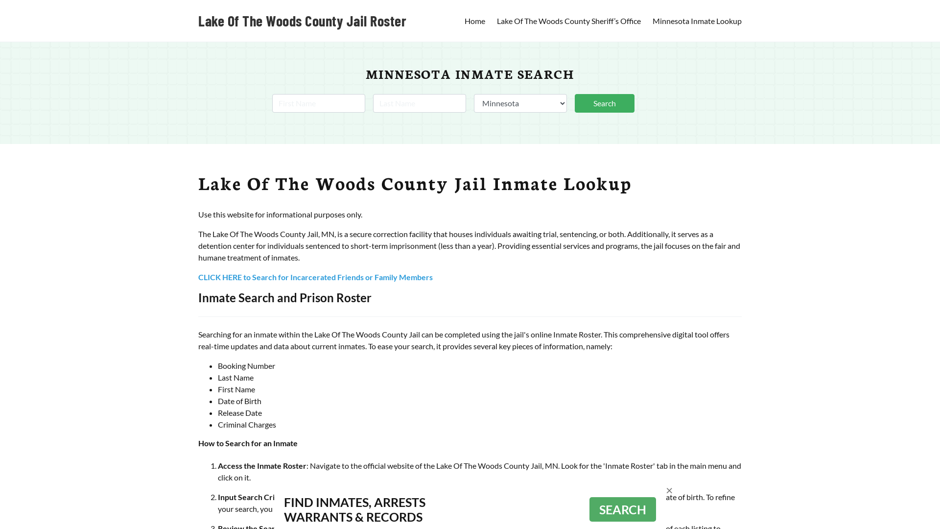 Lake Of The Woods County Jail Roster Lookup, MN, Inmate Search