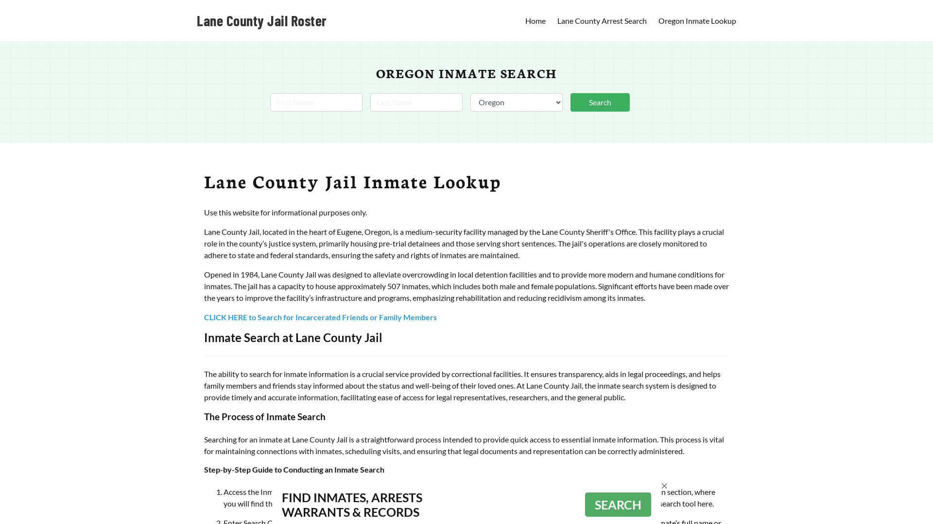 Lane County Jail Roster Lookup, OR, Inmate Search